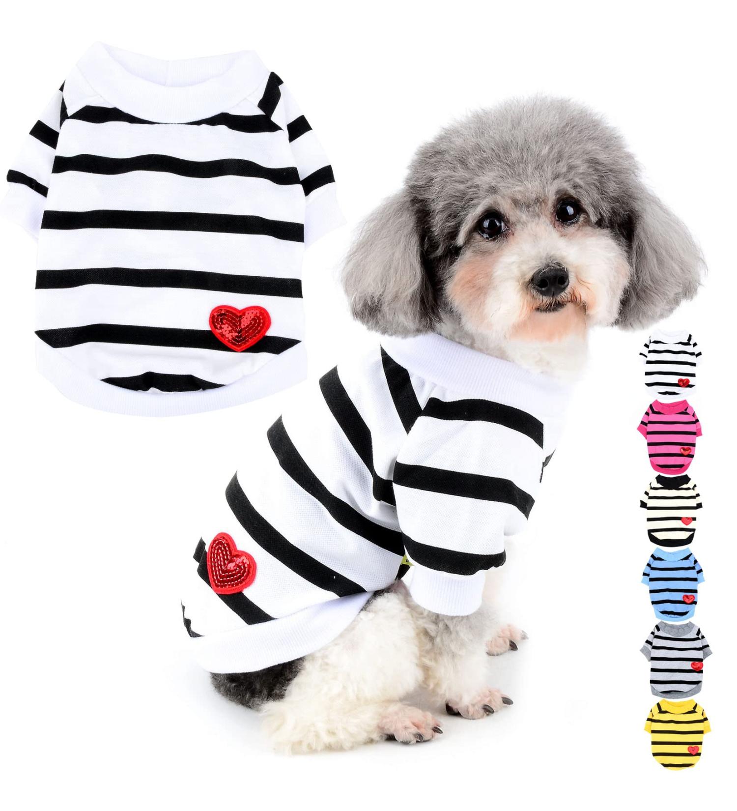 Zweitea Dog Shirts for Small Dogs | Summer Striped T-Shirts & Heart Sweatshirts | Soft Cotton Chihuahua Clothing XS - Buy Online on GoSupps.com