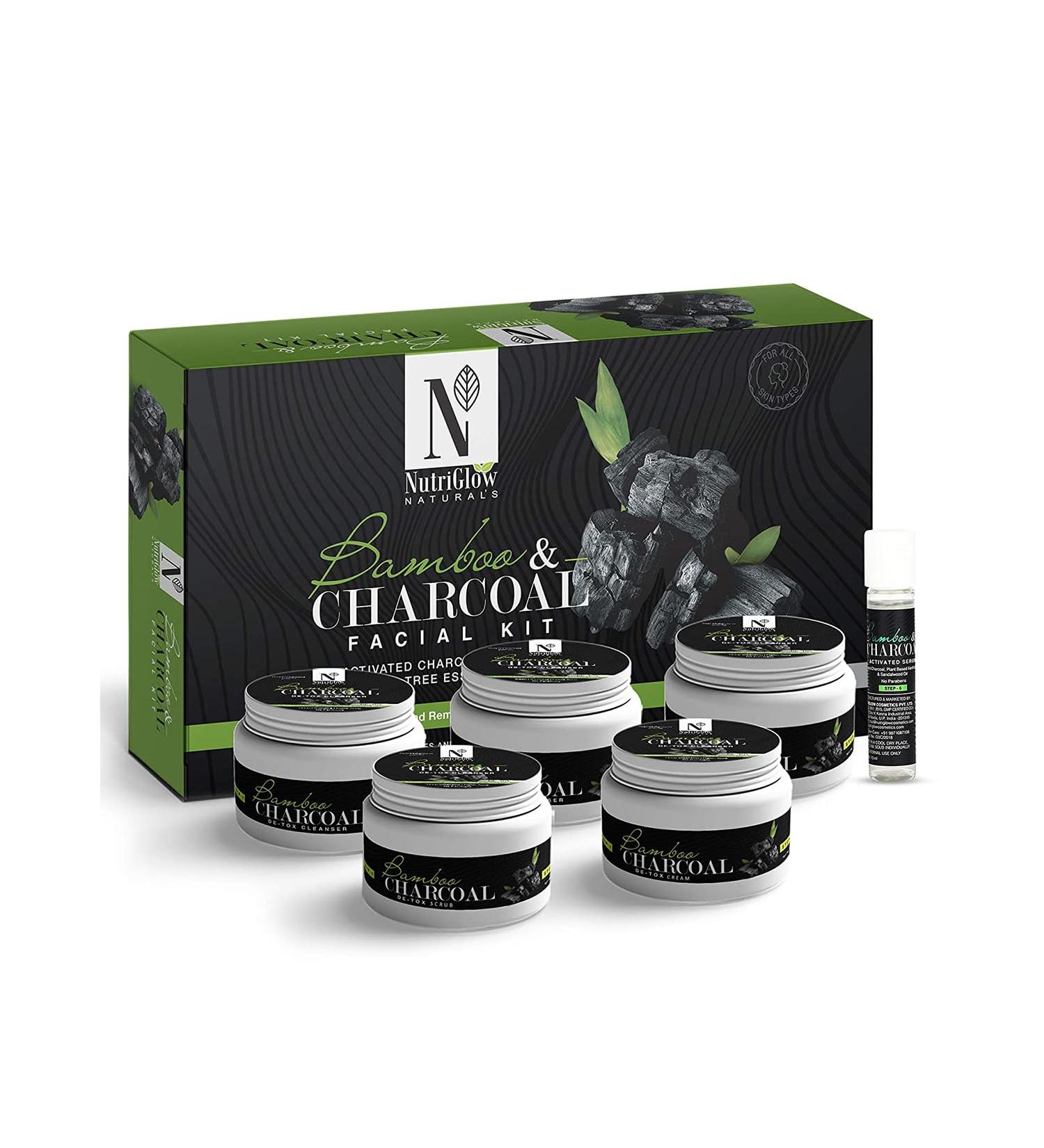 NUTRIGLOW Bamboo & Activated Charcoal Facial Kit for Brighter Skin | Deep Pore Cleansing & Blackheads Removal | All Skin Types | 8.8 Oz + 0.3 Fl Oz - Buy Online on GoSupps.com