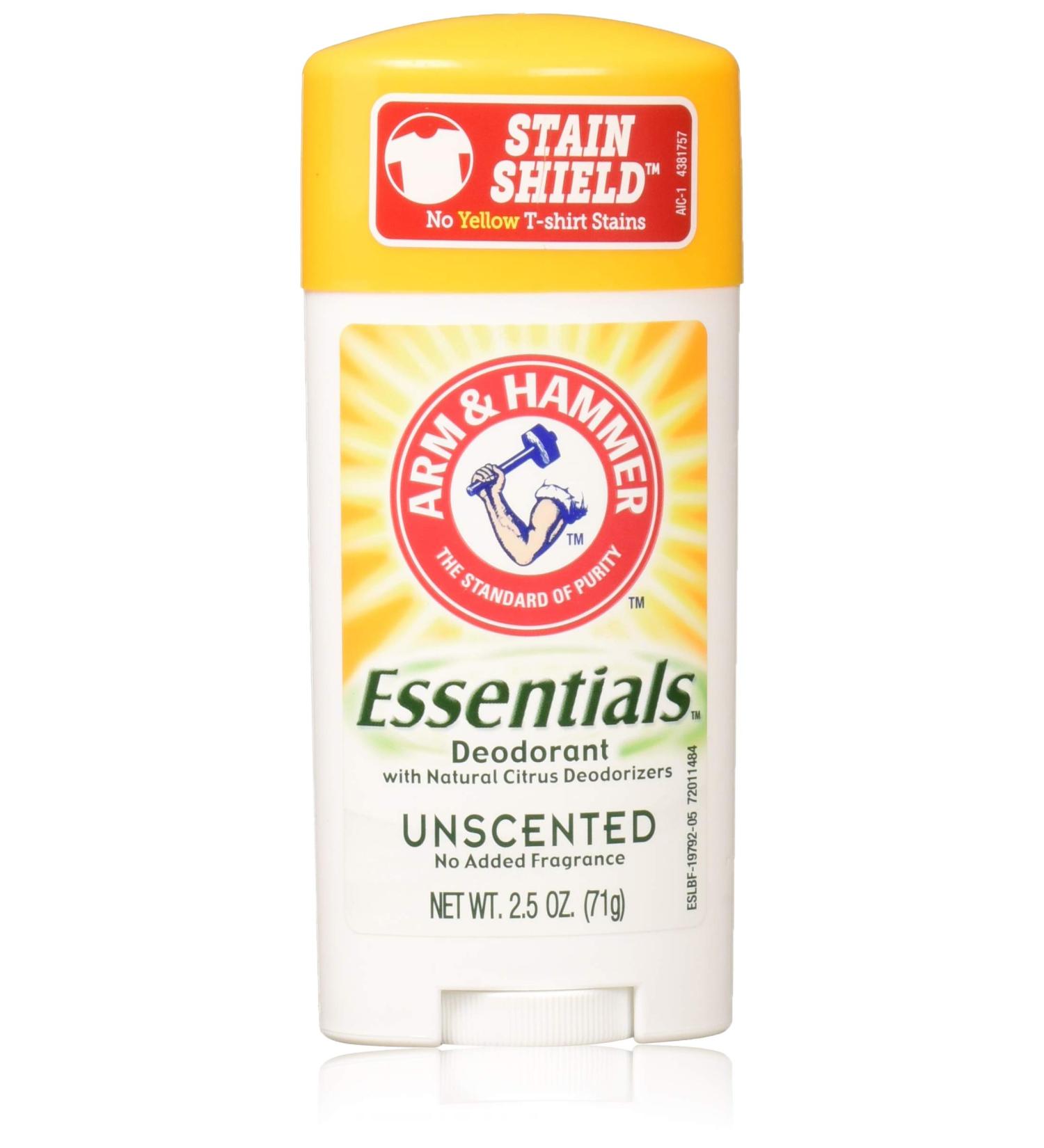Arm & Hammer Essentials Natural Solid Deodorant Unscented 2.5 Ounce (Pack of 5)