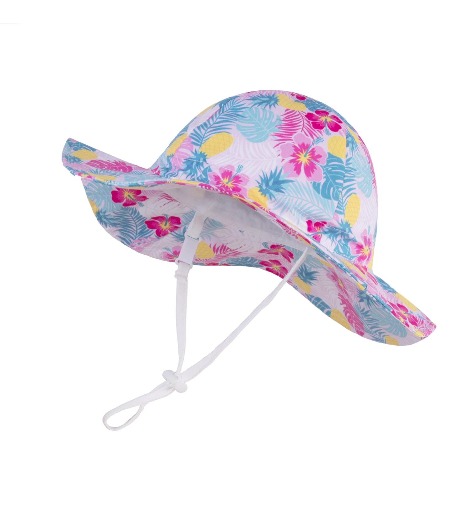 LANGZHEN Tropical Flowers Baby Girls Sun Protection Hat - Adjustable Wide Brim Toddler Kids Summer Play Hat (1-2 Years) with Chin Strap - Buy Online on GoSupps.com