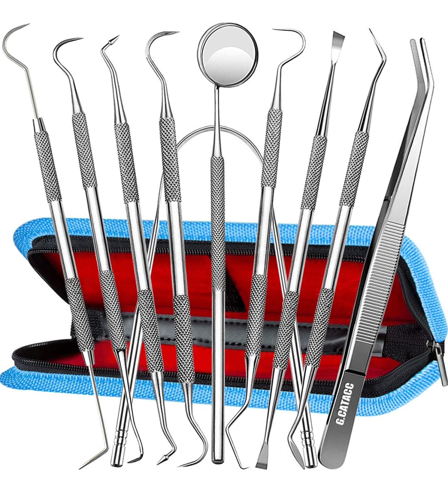 10 Pack Dental Tools Set - Professional Stainless Steel Plaque Remover & Oral Care Kit - Buy Online on GoSupps.com