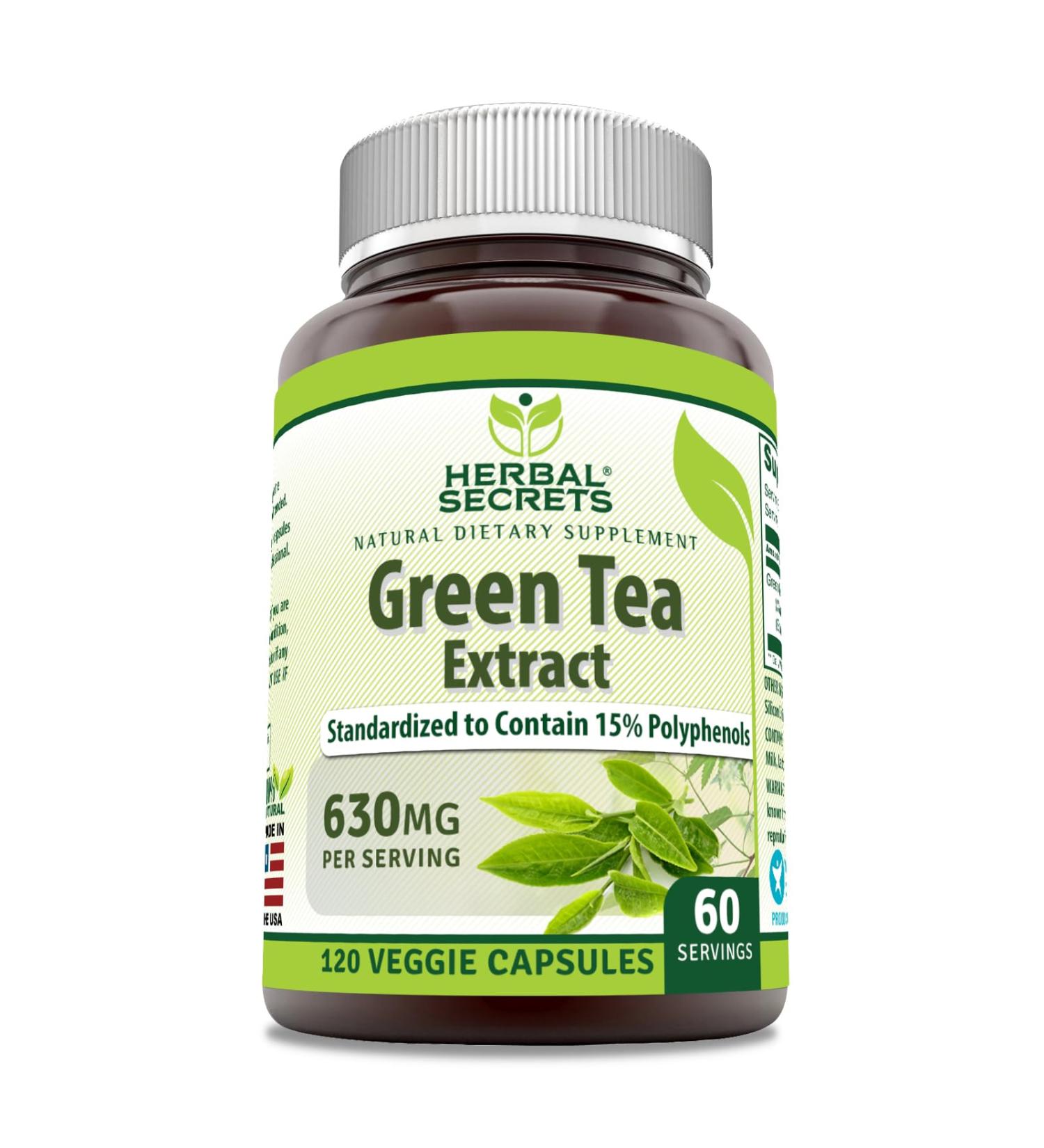 Herbal Secrets Green Tea Extract 630 Mg Per Serving | Veggie Capsule Supplement | Non-GMO | Gluten Free | Made in USA (1 Pack 120 Count) 120 Count 1 Count (Pack of 1)
