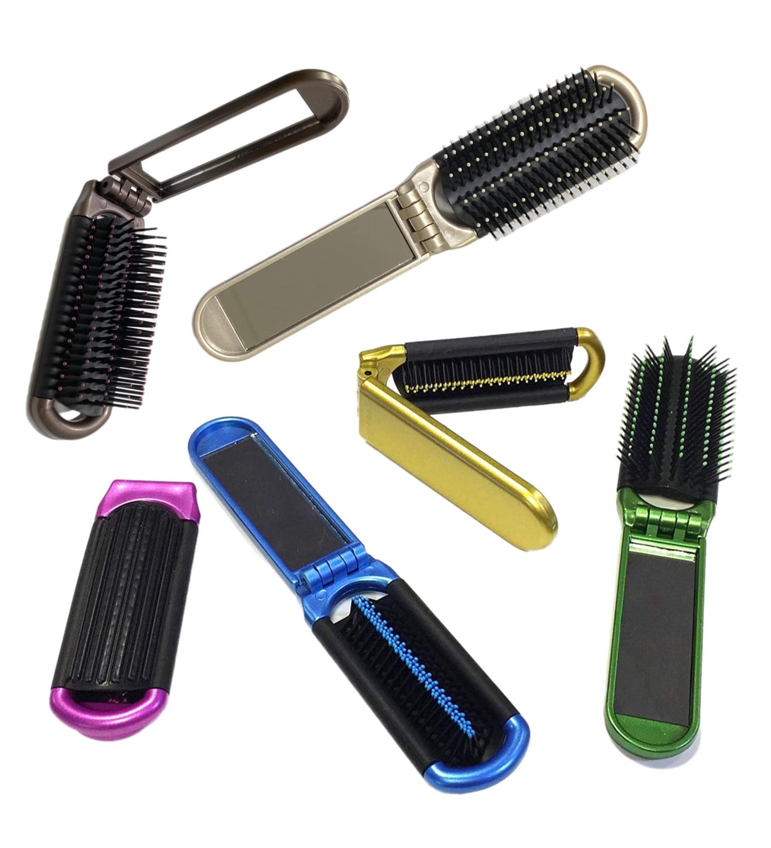 ALAZCO Folding Hair Brush With Mirror - Compact Travel Size for Car, Gym, Purse, Locker - 2 Assorted Colors - Buy Online on GoSupps.com