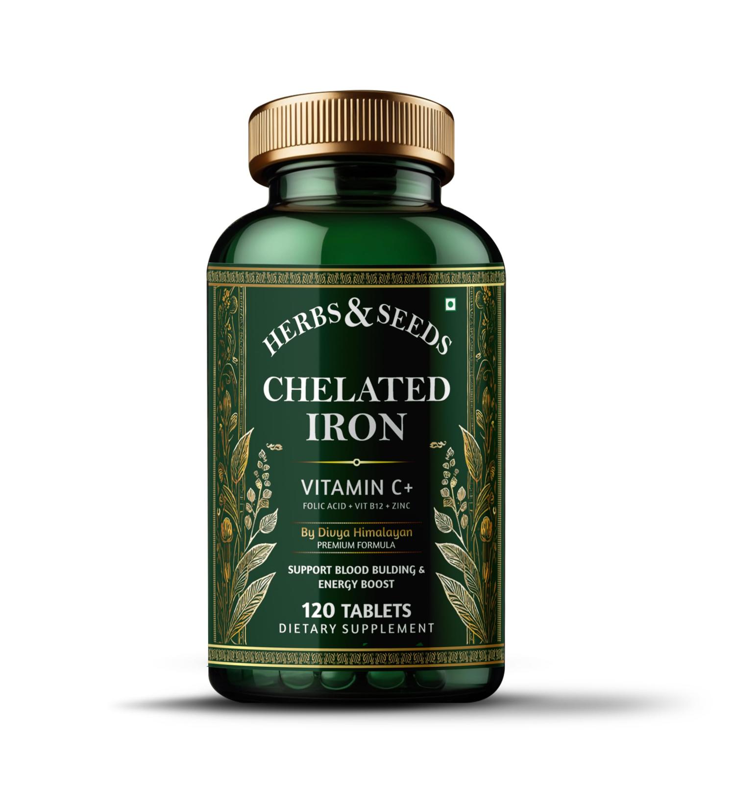 HERBS & SEEDS Extra-Strength Chelated Iron Highly Highly-Absorbable Iron Supplement for Women & Men 65 mg for Healthy Red Blood Cell Production Gluten-Free Non-GMO Dairy-Free Vegan 120 Pills - Buy Online on GoSupps.com