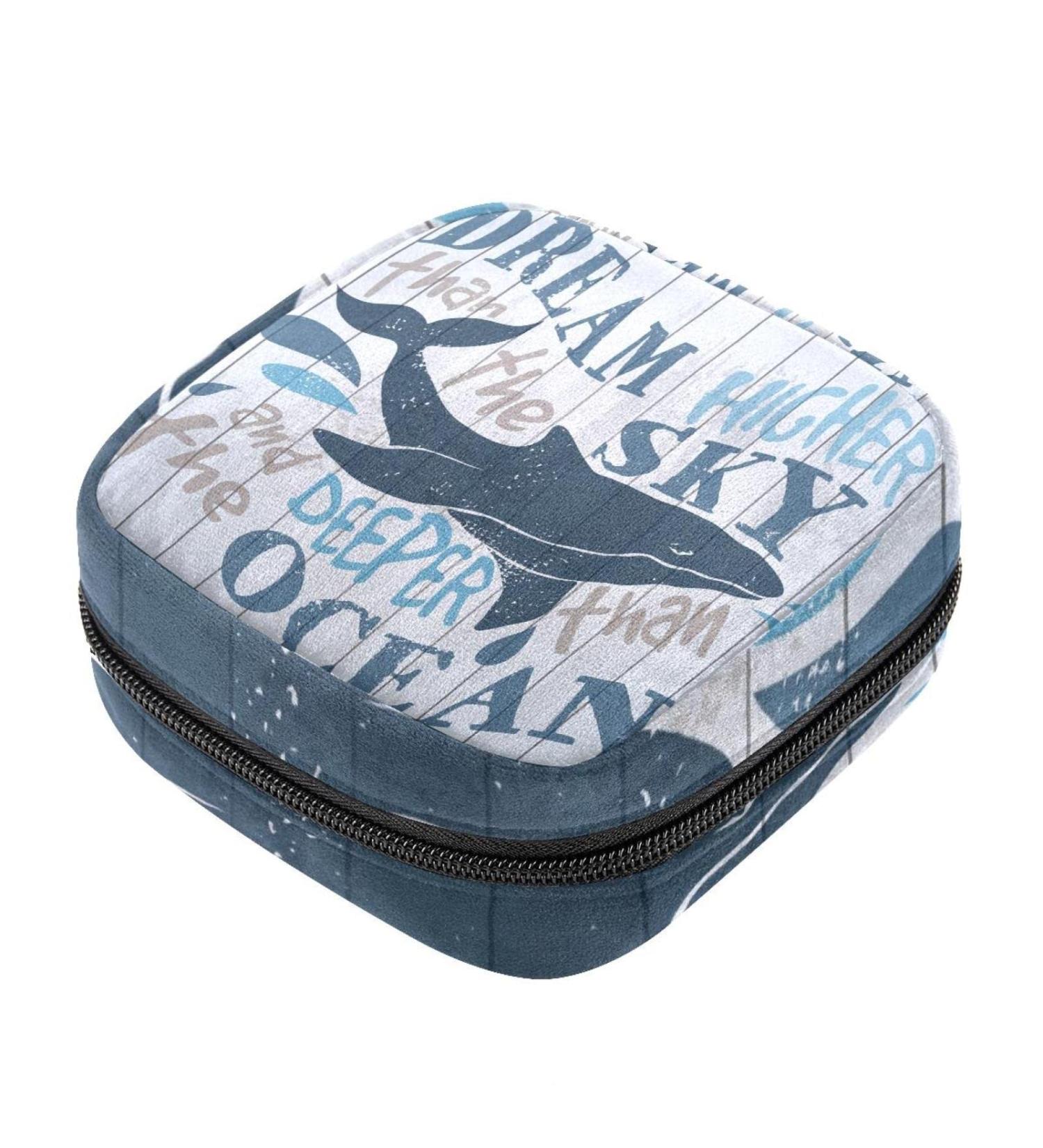 Whale On Wood Board Period Bag - Dream Higher Sanitary Napkin Storage for Women & Girls | Portable Menstrual Cup Holder - Buy Online on GoSupps.com