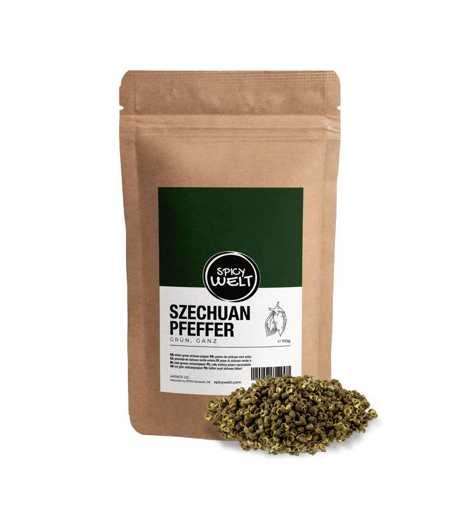 AAPACK UG Spicy Welt Szechuan Pepper Green Whole 100g Hua Jiao Peppercorns for Fish Wok & Pickles Fresh Citrusy & Tingling Aroma 100 Natural Without Additives - Buy Online on GoSupps.com