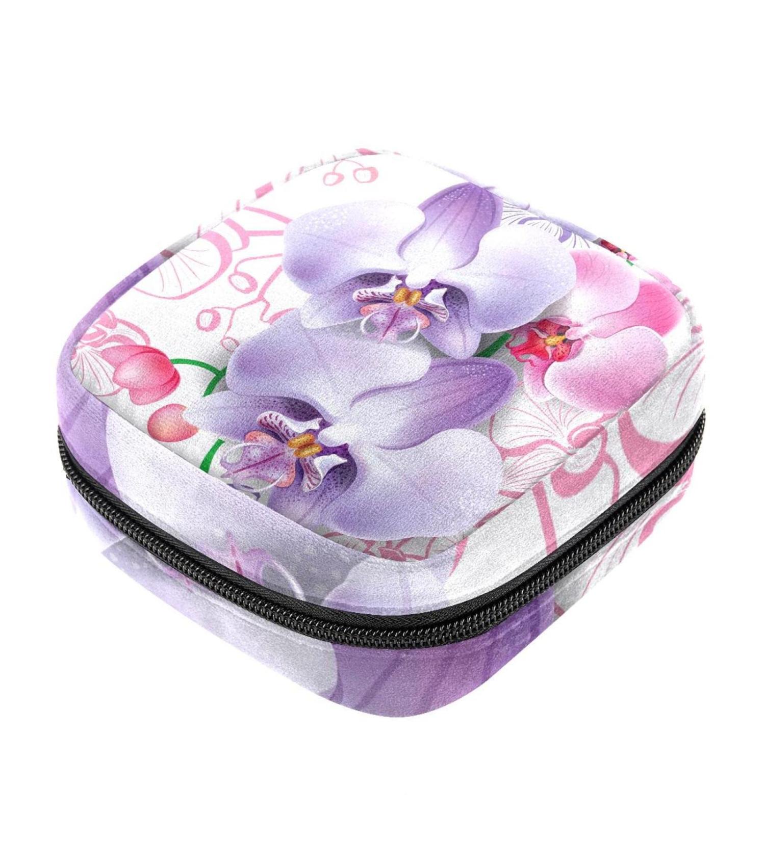 Menstruation Pad Bag with Zipper | Women's Napkin & Tampon Organizer | Stylish Orchid Shading Bag for Girls - Buy Online on GoSupps.com