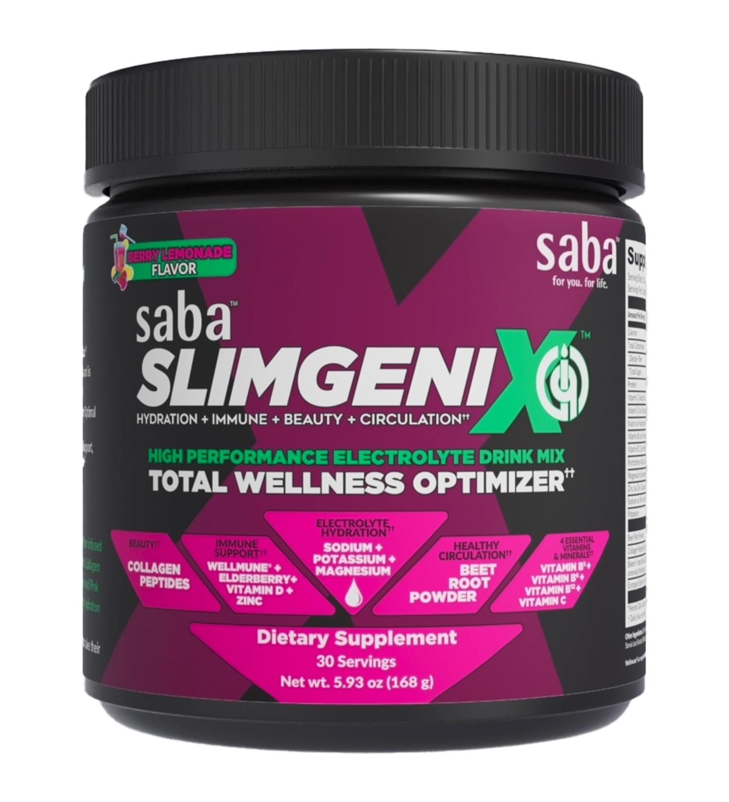 Saba SlimGenix IQ | 4-in-1 Hydration & Immune Support Drink Mix | Berry Lemonade Flavor | 30 Servings for Beauty & Circulation - Buy Online on GoSupps.com