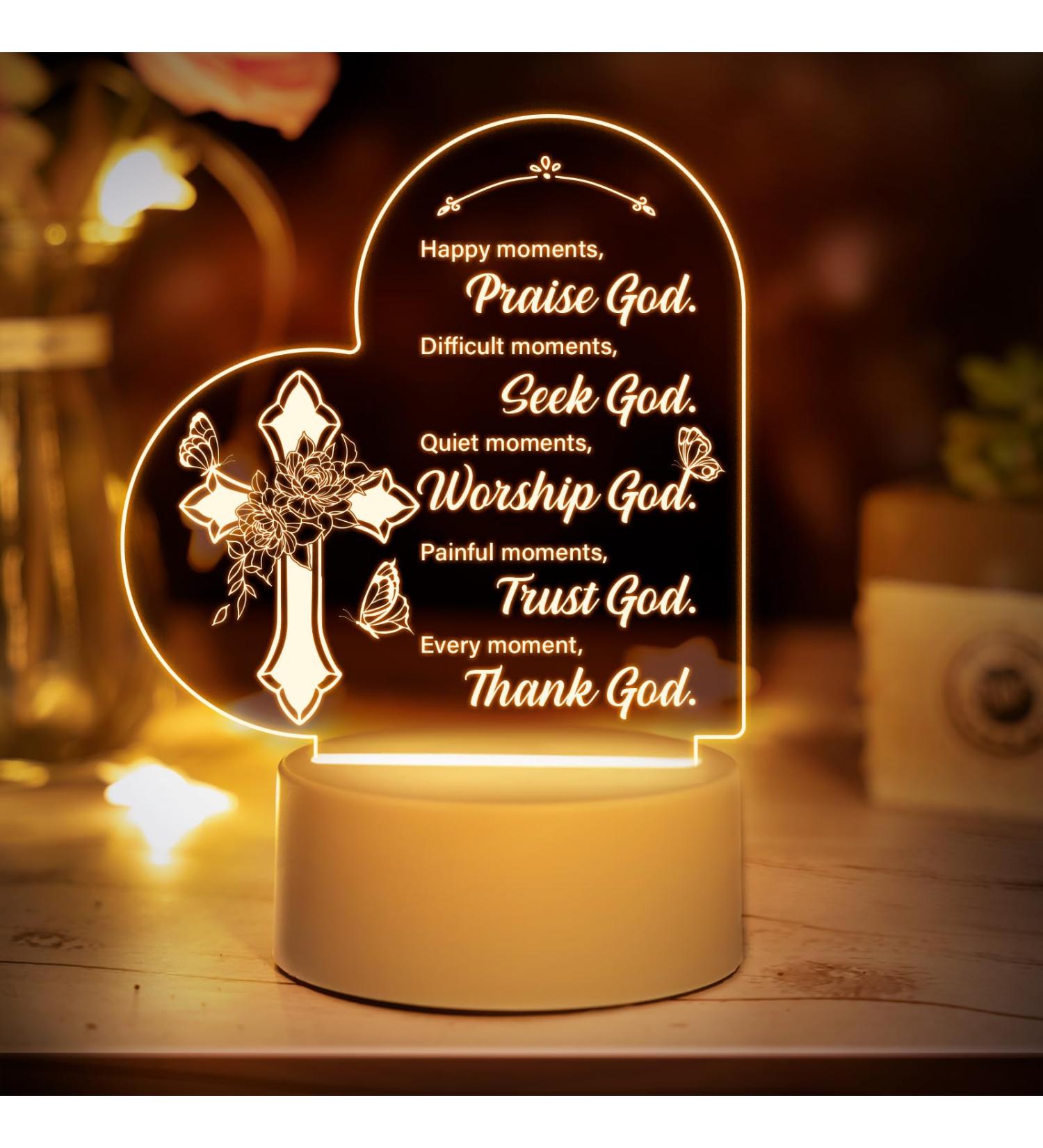 Engraved Christian Night Light - Inspirational Praying Words Gifts for Women | Religious Baptism & Christmas Gift - Buy Online on GoSupps.com