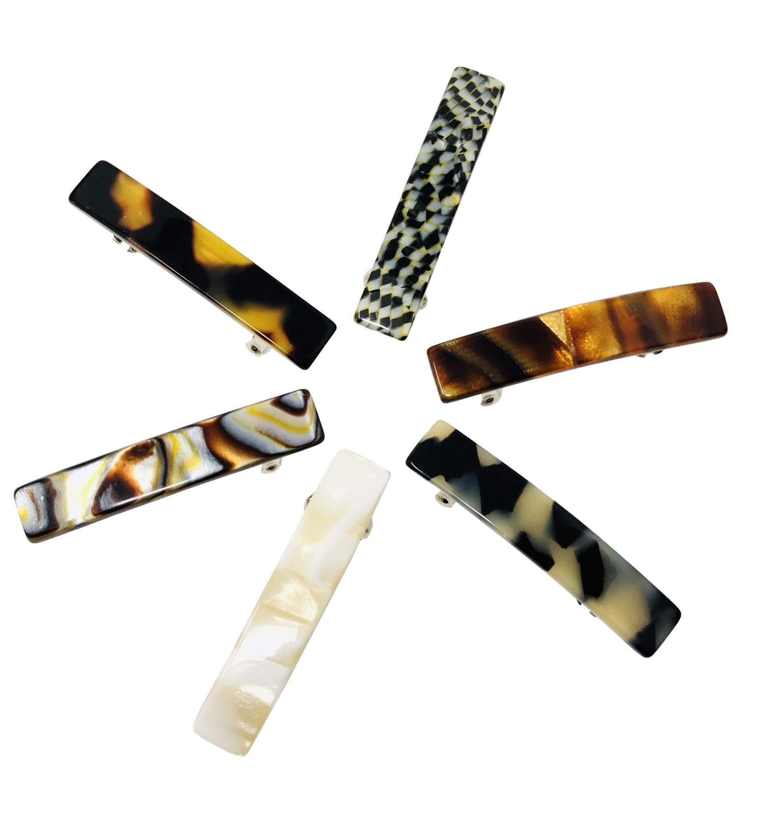 Handmade French Amie Bar Mini Set of 6 Hair Clip Barrettes in Onyx Silver Grey, Ivory, Tokyo White, Tokyo Amber Brown - Small Hair Accessories for Girls - Buy Online on GoSupps.com