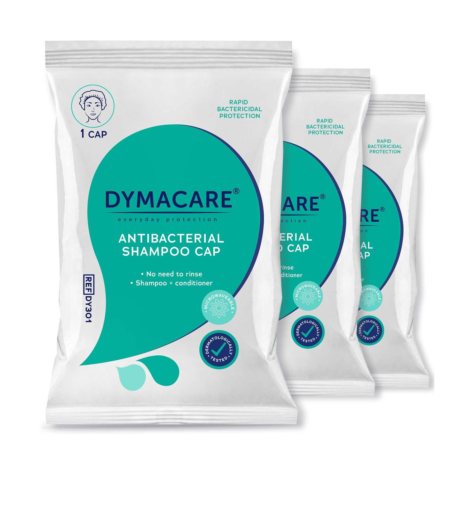 DYMACARE Antibacterial No Rinse Shampoo Cap - Rinse Free Shower & Conditioner - PH Balanced Waterless Hair Wash - 3 Caps - Buy Online on GoSupps.com