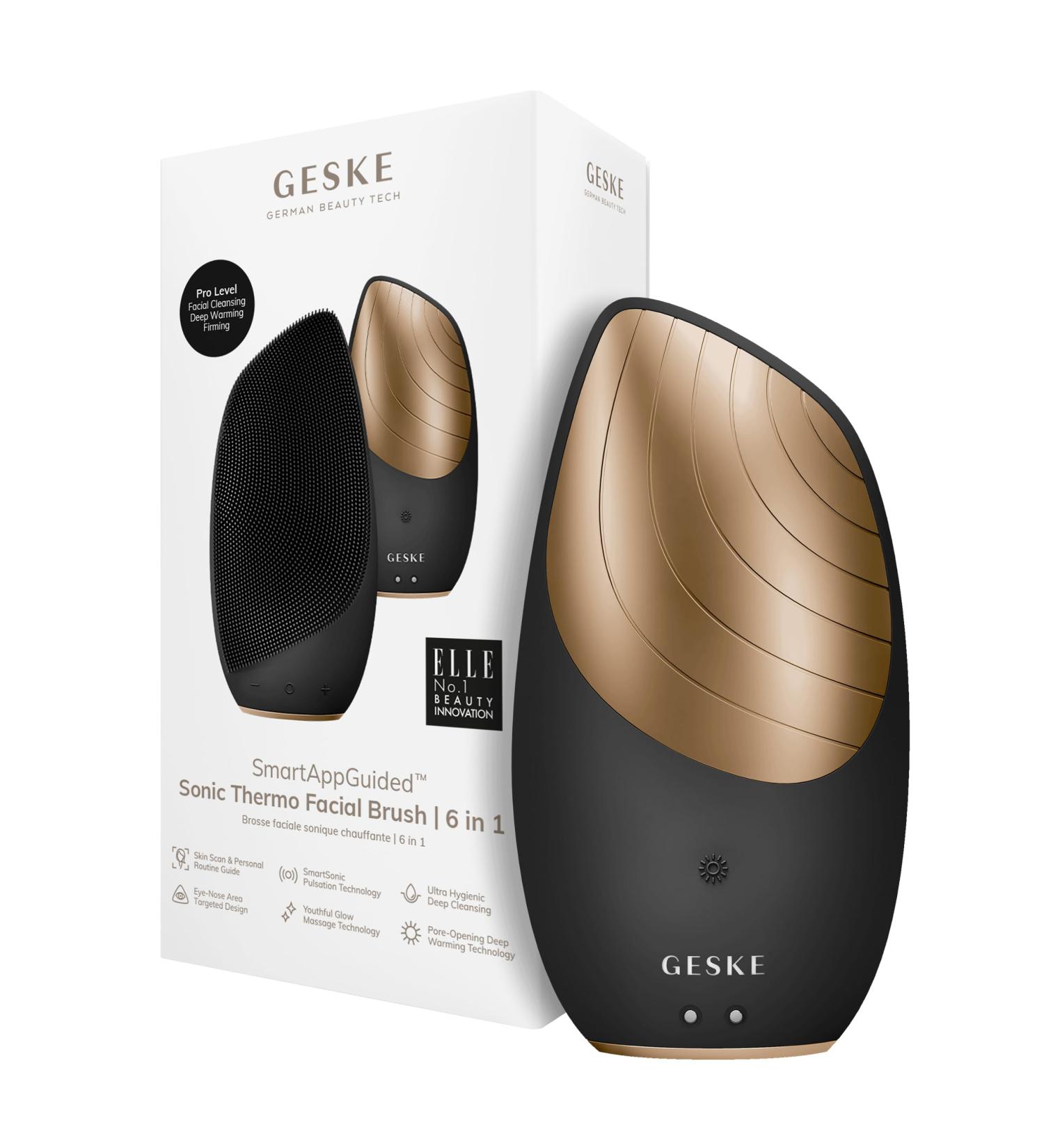Geske SmartAppguided Sonic Thermo Facial Brush - 6 in 1 Skin Cleaning & Face Massage Device | Electric Grey Cleaning Brush with Heat Function - Buy Online on GoSupps.com