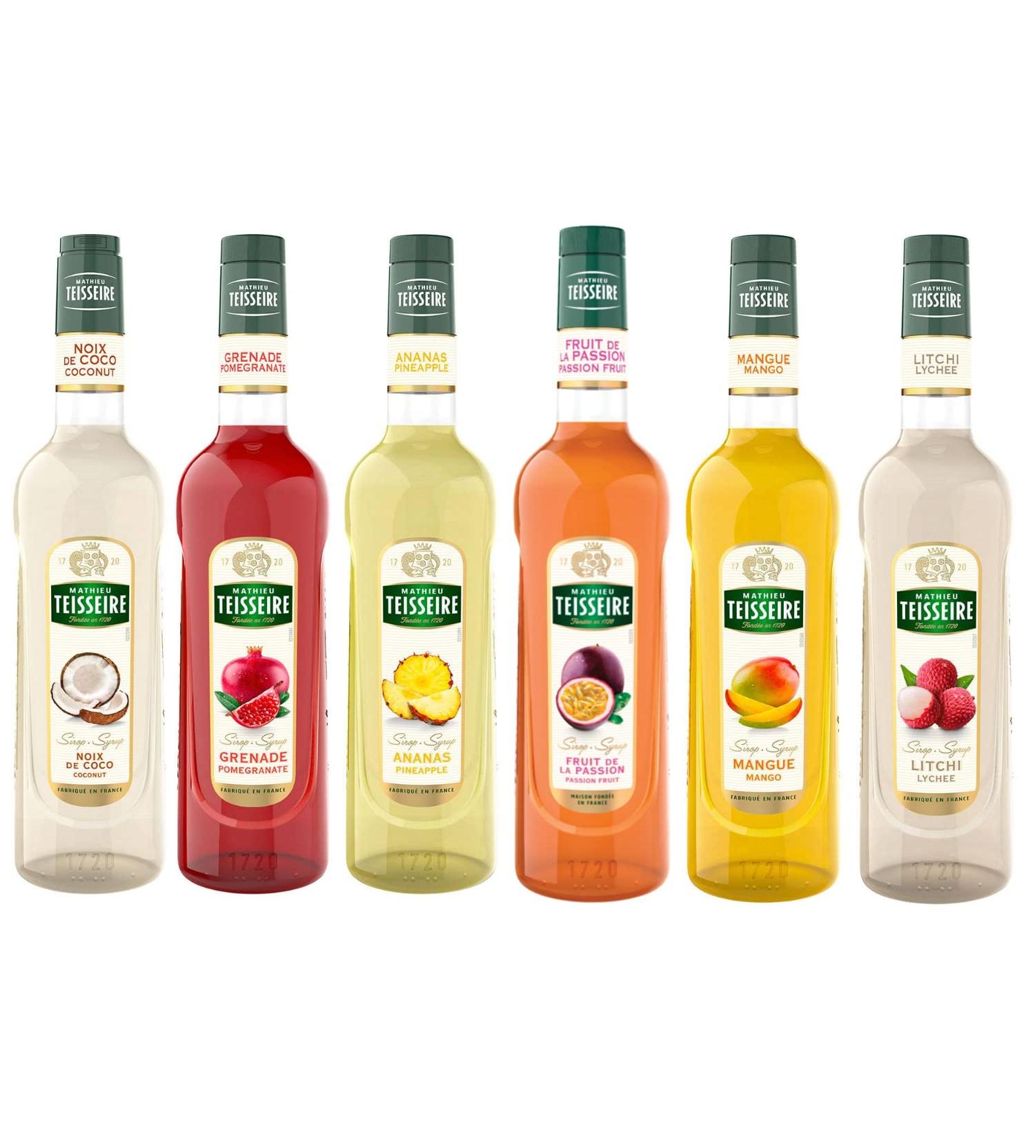 TEISSEIRE Tropical Syrups - Coconut 70cL, Pomegranate 1L, Pineapple 70cL, Passion Fruit 1L, Mango 70cL, Lychee 70cL