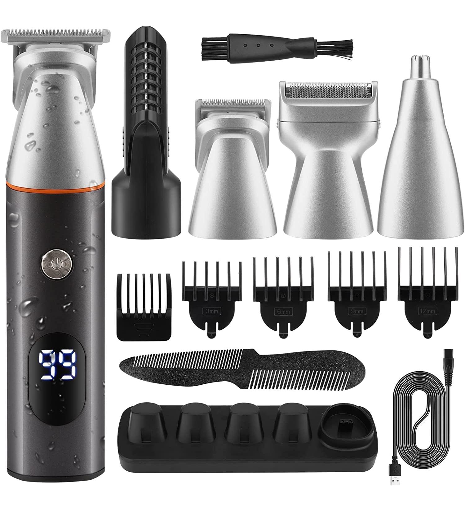 Telfun Beard Trimmer for Men - IPX7 Waterproof Electric Razor & Trimming Kit | Cordless Hair Clippers & Shaving Kit - Perfect Gifts for Men in Silver Gray - Buy Online on GoSupps.com