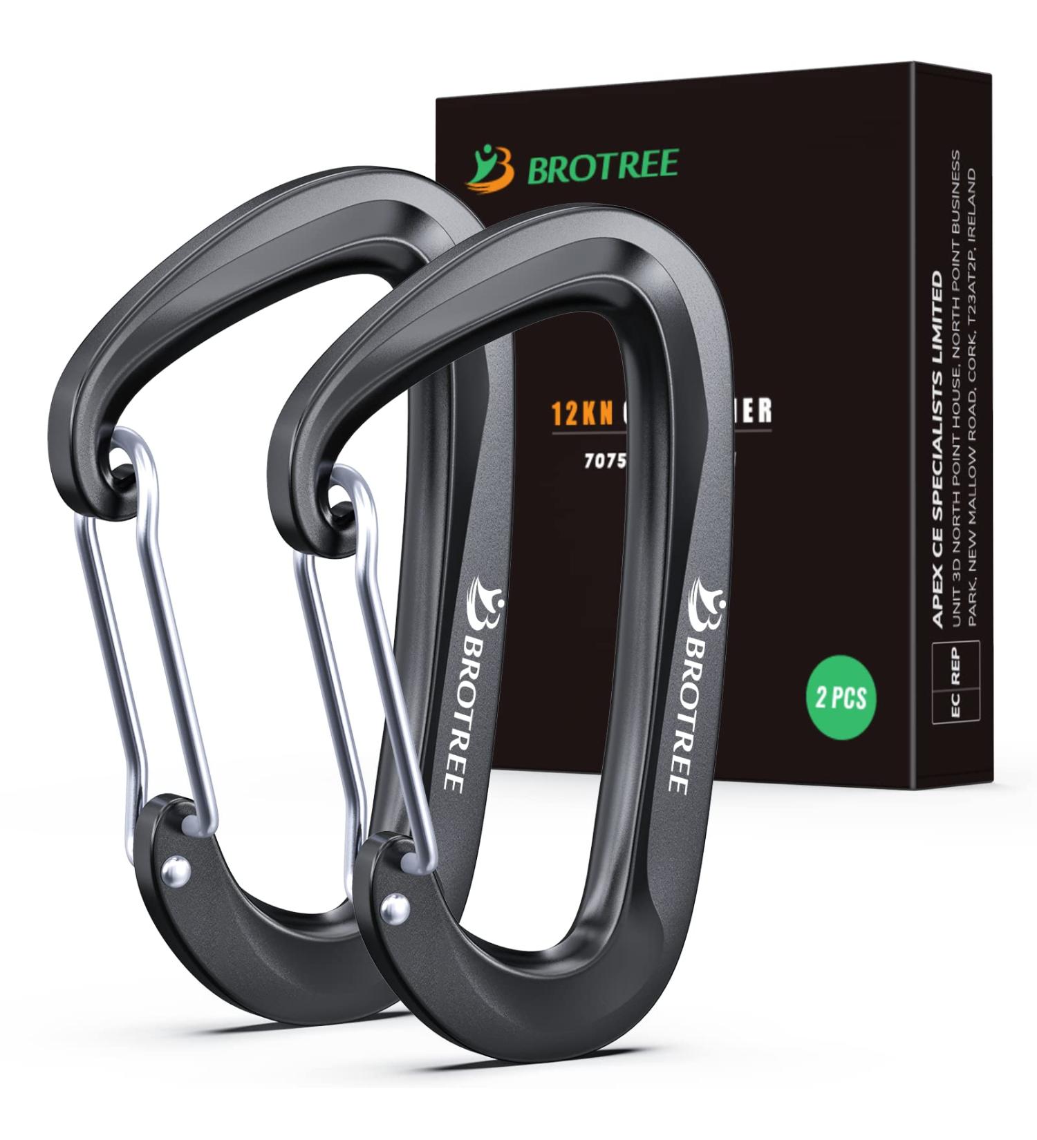 Brotree Carabiner Hooks - 1200kg Heavy-Duty Screw Lock Perfect for Hiking Camping & Fishing - 2 Black Wire Gate Key Rings - Buy Online on GoSupps.com