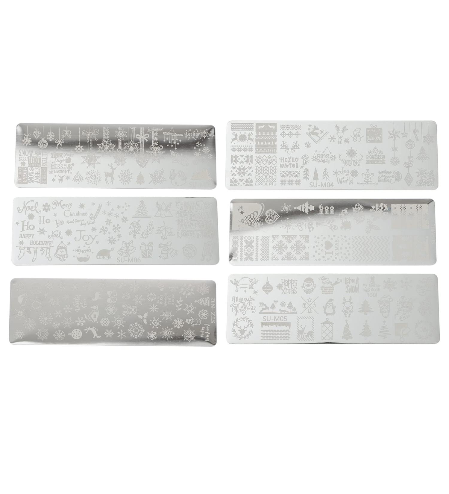 Christmas Nail Art Stamping Plates - 6-Piece Santa Reindeer & Snowflake DIY Manicure Templates for Winter Vacation - Buy Online on GoSupps.com
