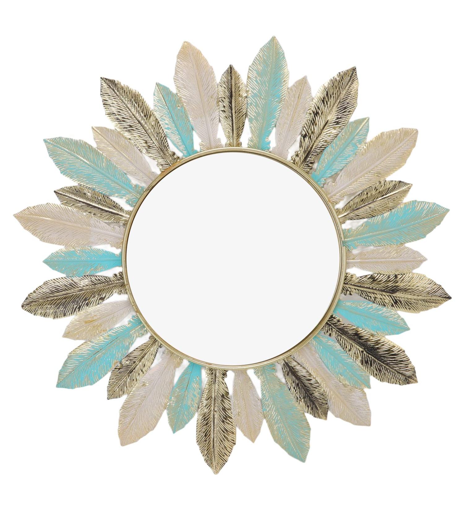 DADEA Wall Mirrors Decorative Wall Mirror Mirror for Wall Round Metal Wall Decor Modern Minimalist Hanging Feather Wall Art Sculpture for Bedroom Living Room Study Office - Buy Online on GoSupps.com