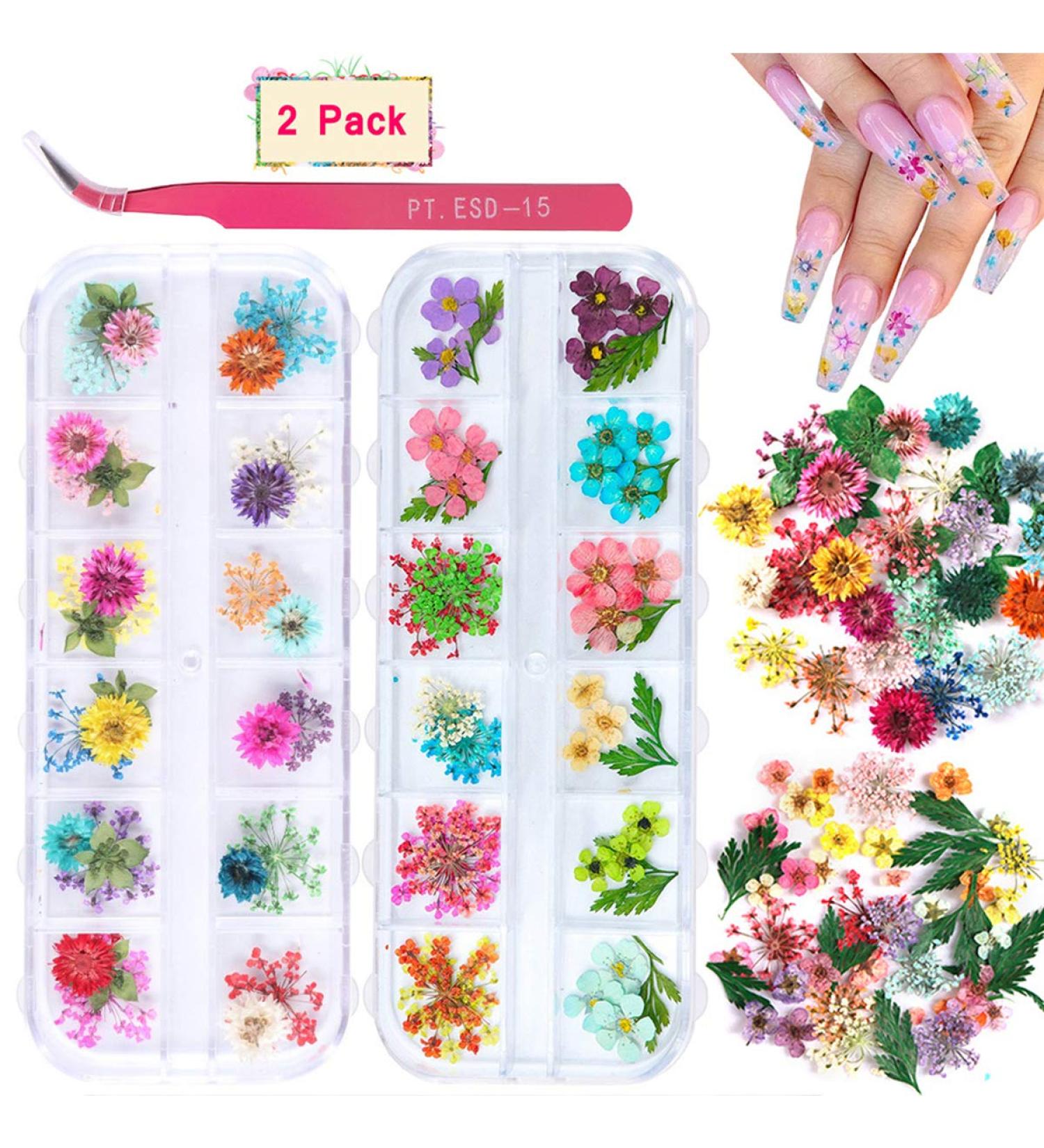 KISSBUTY 24 Colors Dry Flowers for Nail Art - Real Natural 3D Applique Sticker for Manicure Decor - Gypsophila Flowers - Buy Online on GoSupps.com