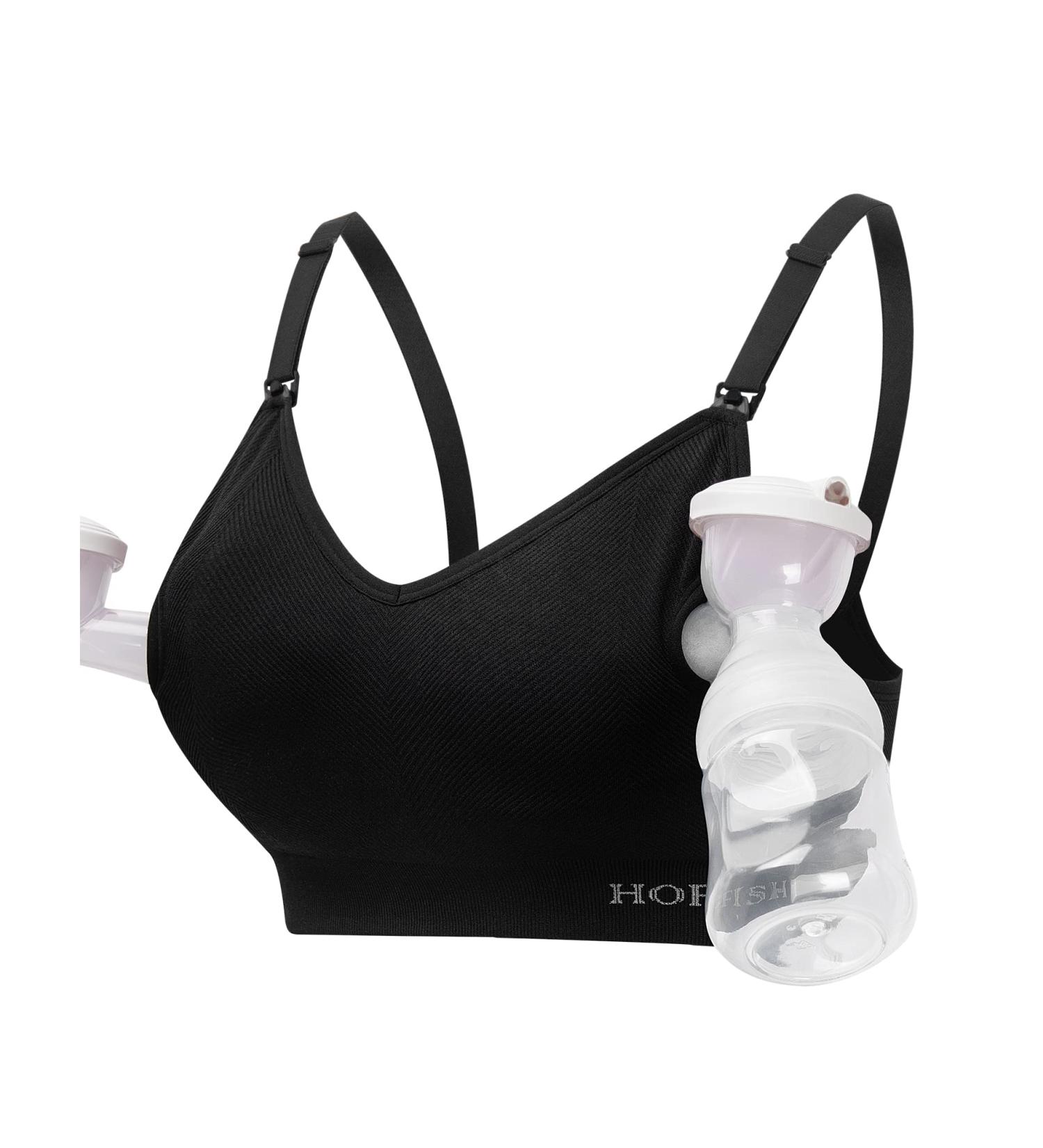 HOFISH Hands Free Pumping Bra - Seamless Nursing Maternity Bra for Pregnancy/Breastfeeding - Black, Size L - Buy Online on GoSupps.com