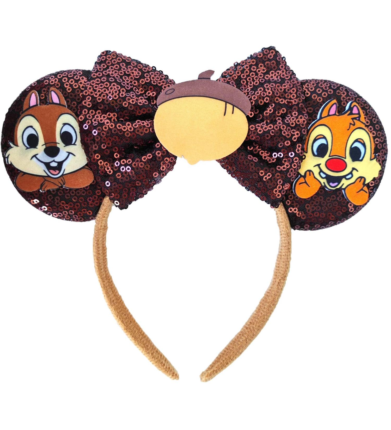 ZHENNAN Mouse Ear Headbands for Women and Men Cute Shiny Chip 'n' Dale Bow Ear Headbands Prom Birthday Party Favors Hair Accessories for Adults