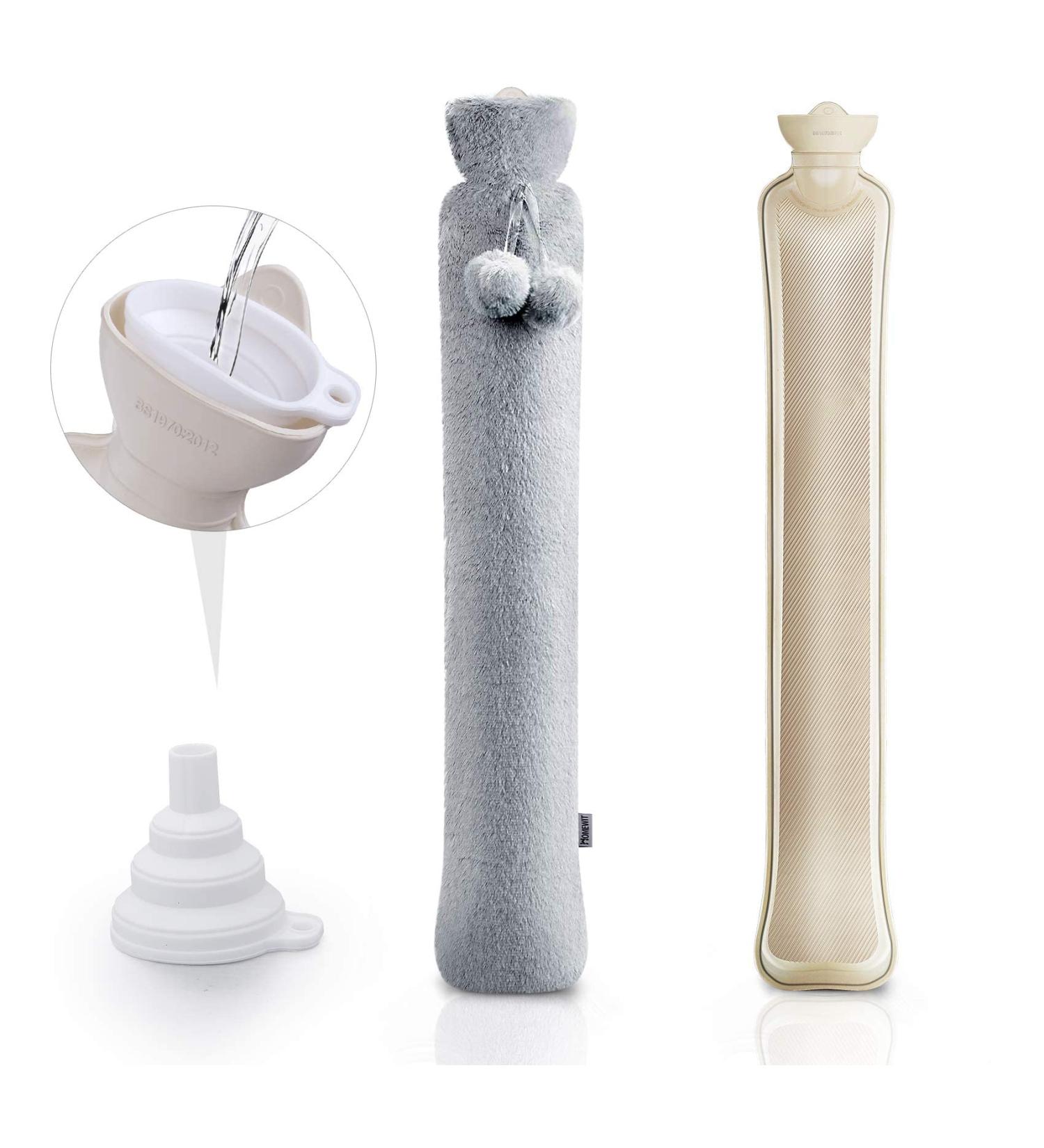 Long Hot Water Bottle with Soft Cover - 2L Thermal Pillow for Babies & Adults 73cm | Includes Funnel & Plush Neck/Shoulder Support - Buy Online on GoSupps.com