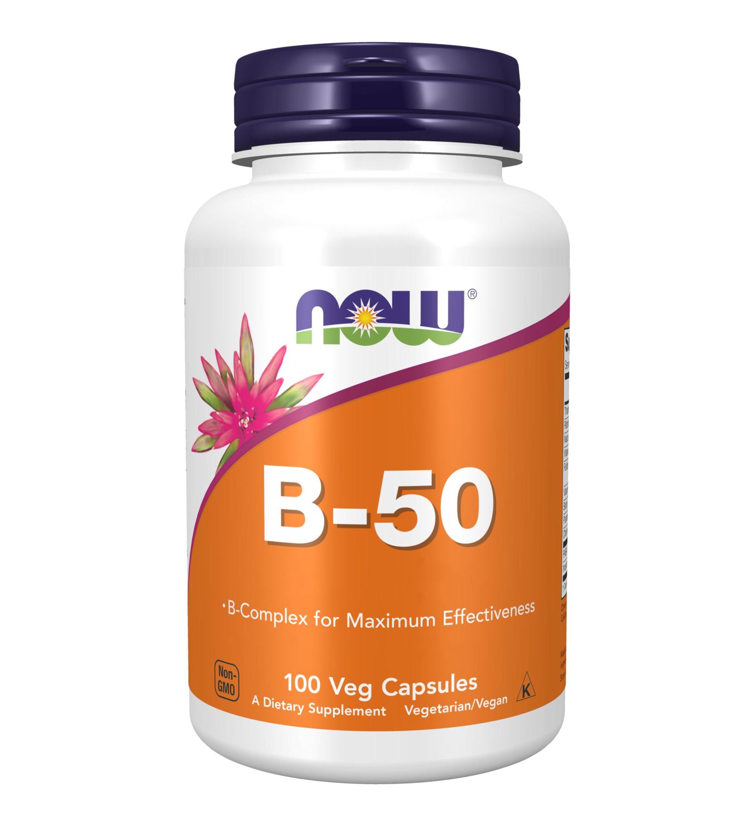 Now Foods B-50 Vitamin B Complex - High-Dose Vegan Capsules Gluten-Free Soy-Free Non-GMO - 100 Vegan Capsules for Energy & Wellness - Buy Online on GoSupps.com
