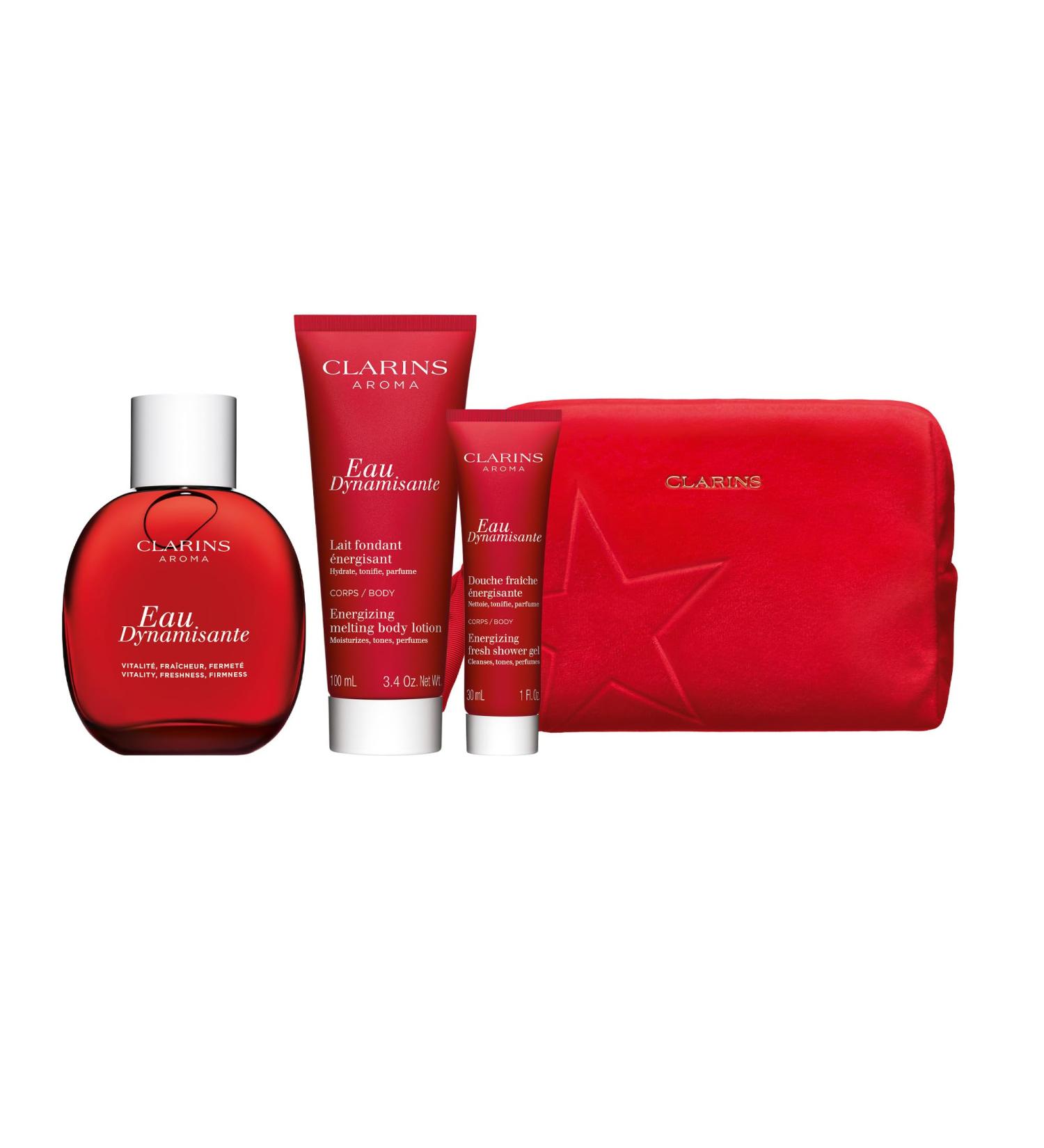 Clarins Gift Set | Eau Dynamisante Essentials 230ml | Worth 64 | Eau Dynamisante Treatment Fragrance Eau Dynamisante Energizing Shower Gel 30ml Eau Dynamisante Energizing Body Lotion 100ml - Buy Online on GoSupps.com