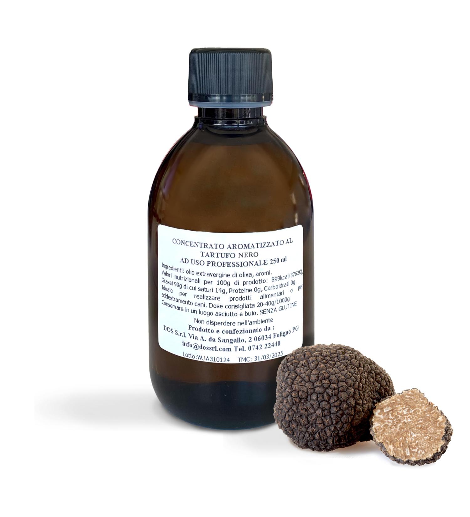 Fat -soluble concentrate with black truffles flavored 250 ml especially strong for professional use truffle concentrate - truffle oil - D.O.S.Specialty of the truffles since 1940