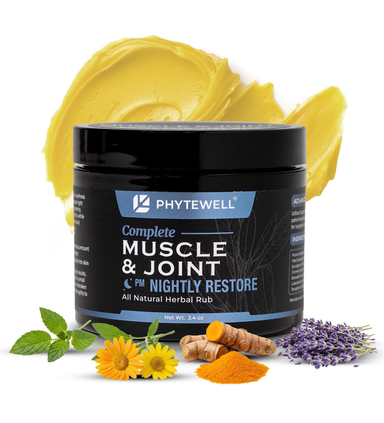 PHYTEWELL Muscle & Joint Rub Balm Night Pain Relief for Back Knee & Shoulder - Crafted with Arnica Menthol Lavender & Turmeric to Support Recovery & Relaxation Premium Non-Greasy Texture  - Buy Online on GoSupps.com