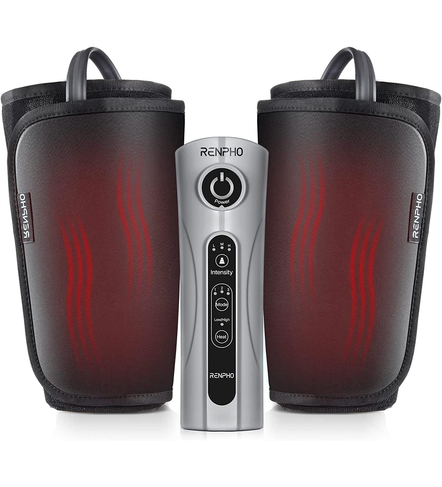Renpho Leg Massage Device with Heat - Air Compression for Calf Thigh & Foot Pain Relief | 2 Heaters 3 Modes & Intensities - Buy Online on GoSupps.com