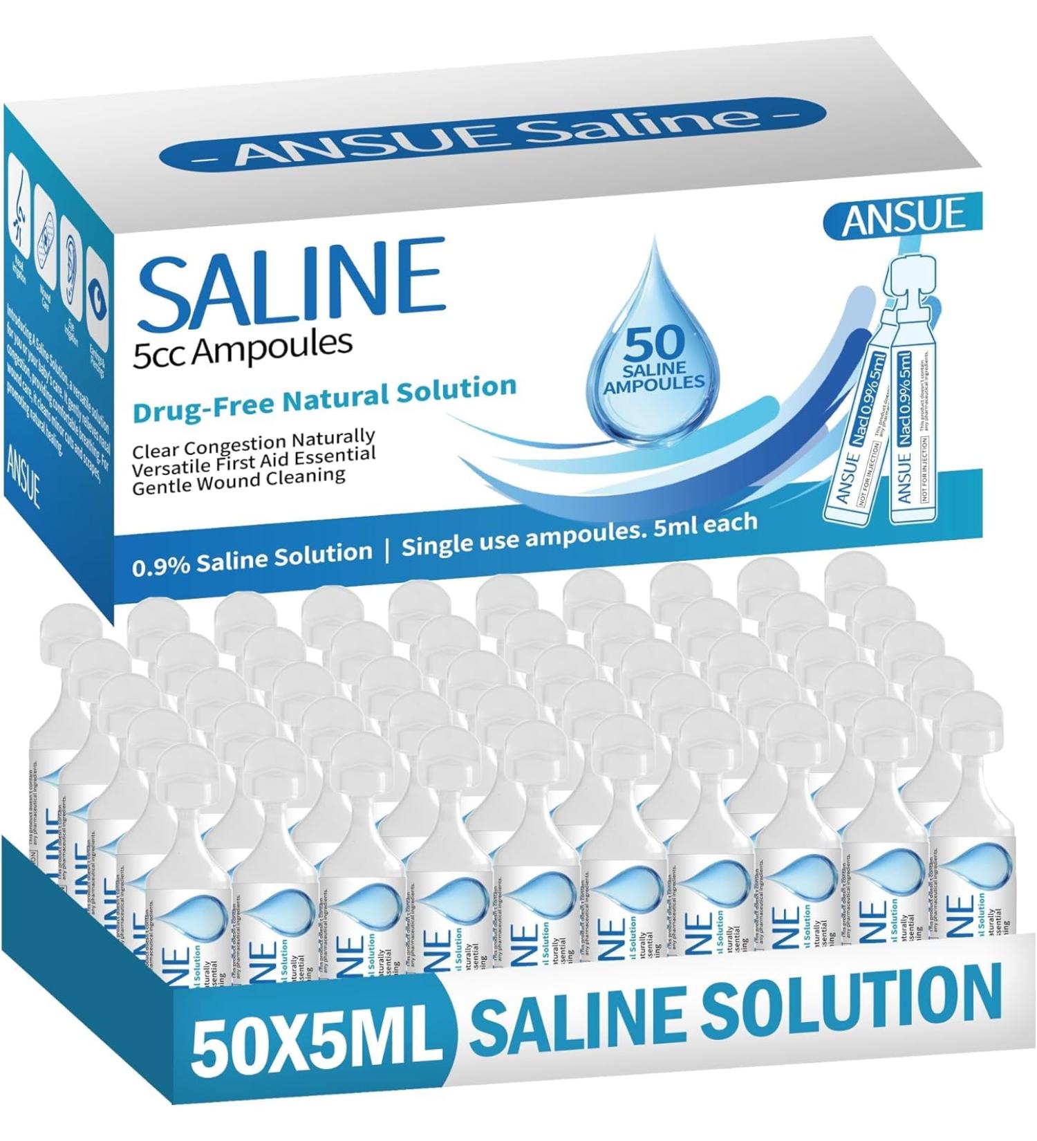 ANSUE 0.9% Saline Solution for Nebulizer and Nasal Cleansing Gentle Isotonic Sodium Chloride Solution for Adults & All Ages Sterile 5ml Vials 50 Count - Buy Online on GoSupps.com