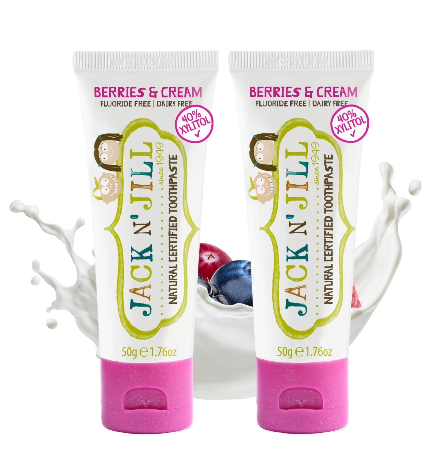 Jack N' Jill Natural Toddler Toothpaste - Fluoride Free Training Toothpaste for Toddlers 1-3 40% Xylitol BPA Free - Berries N' Cream 1.76 oz (Pack of 2) 1.76 Ounce (Pack of 2) - Buy Online on GoSupps.com