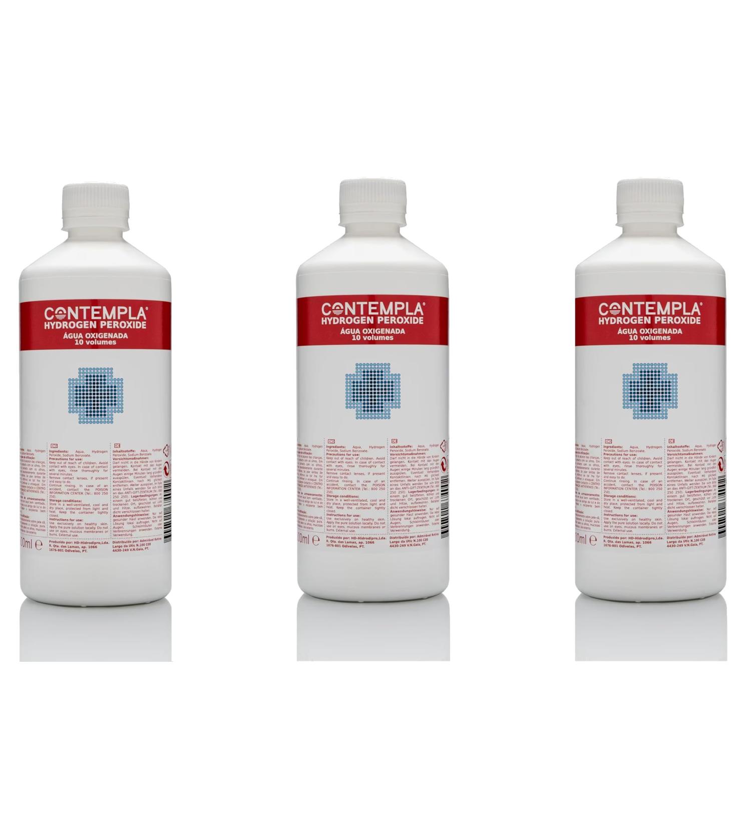 Hydrogen Peroxide CONTEMPLA H2O2 Hydrogen Peroxide 3 Percent 3% 10 Vols 500ml | Pack of 3 - Buy Online on GoSupps.com