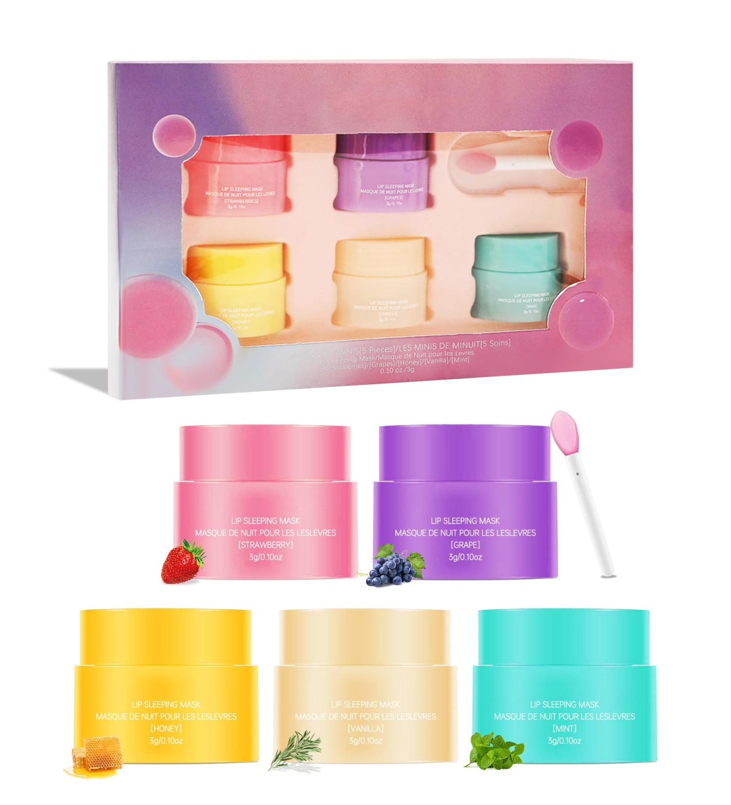Lip Sleeping Mask Set-5 Pcs Lip Balm Hydrating Lip Mask Overnight Lip Treatment Care for Dry Cracked Lips Day &Night Moisturize &Nourish Korean Lip Gloss Women to Improve Lip Color With Shea Butter 5pcs - Buy Online on GoSupps.com