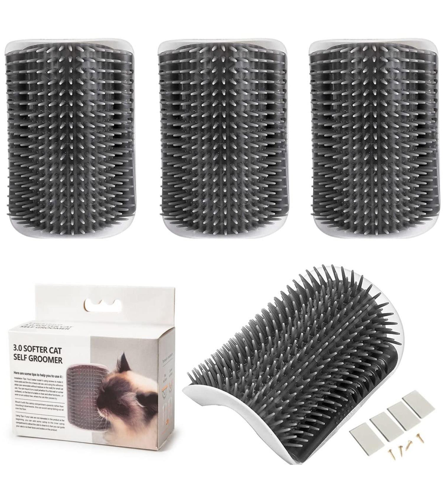 4-Piece Cat Grooming Brush Set - Corner Massage Comb for Long & Short Fur Care (Gray) | Double-Sided Adhesive Included - Buy Online on GoSupps.com
