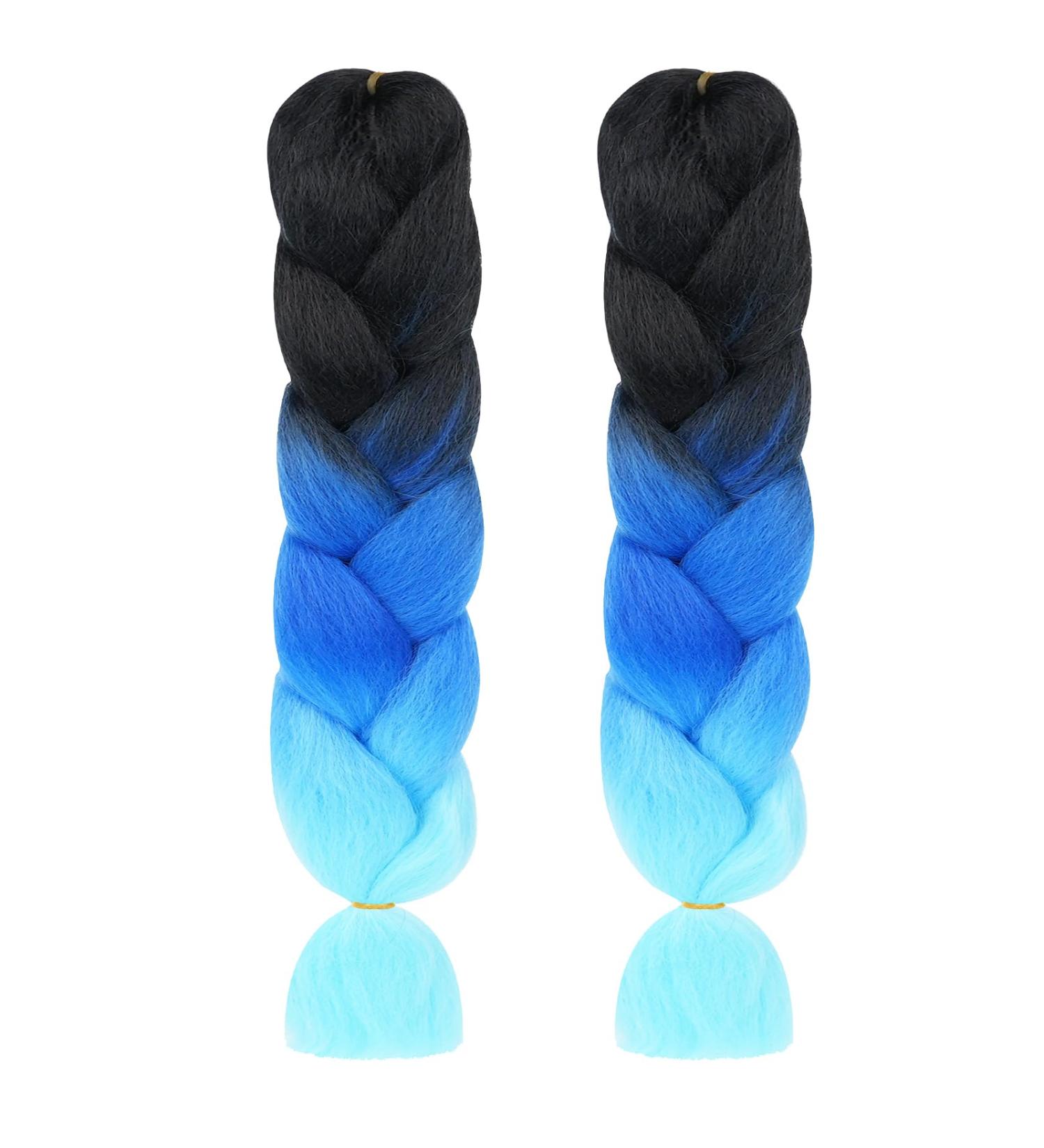 Aomig Ombre Braids Extensions - 2PC Artificial Hair for Braiding 24 Strands Black/Royal Blue/Sky Blue for Box Braids - Buy Online on GoSupps.com