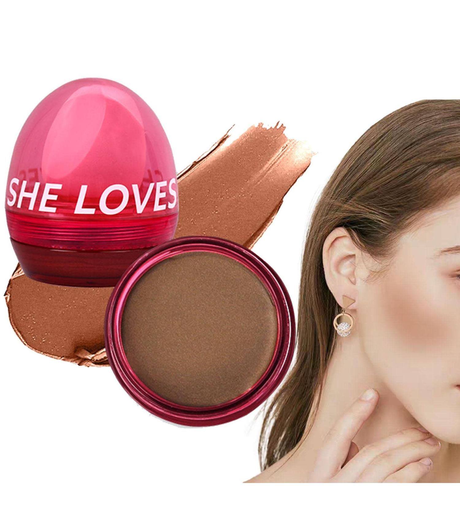 Blush with Sponge Blender | Bright Shimmer Face Blush Professional Facial Beauty Cosmetic Makeup Blush Pigmented and Long Lasting 01# Bronze - Buy Online on GoSupps.com