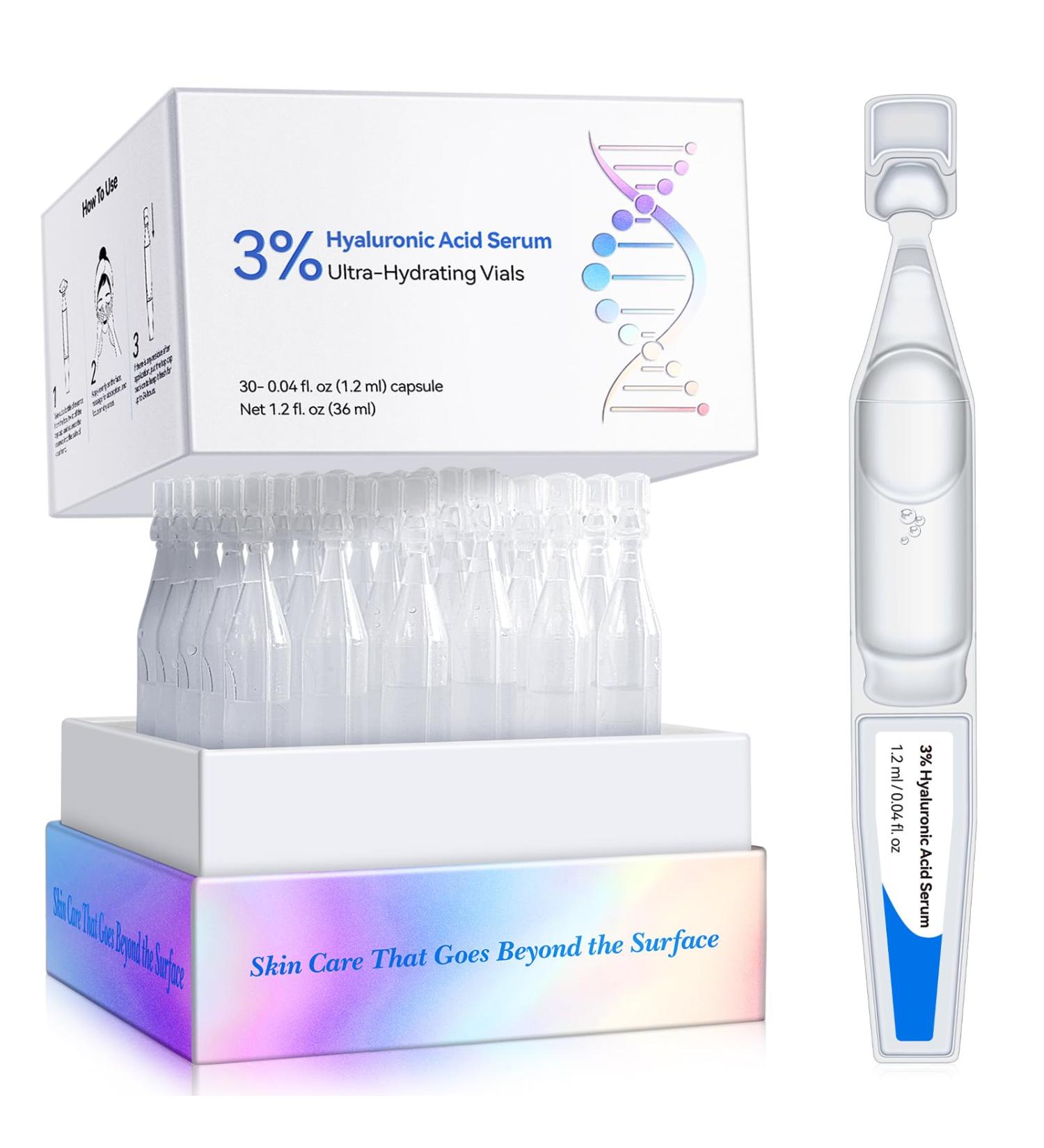 3% Hyaluronic Acid Serum - 30 Pack | Intense Hydration & Plumping | Fragrance-Free Non-Greasy | Fast-Absorbing for All Skin Types | Dermatologist Tested  - Buy Online on GoSupps.com