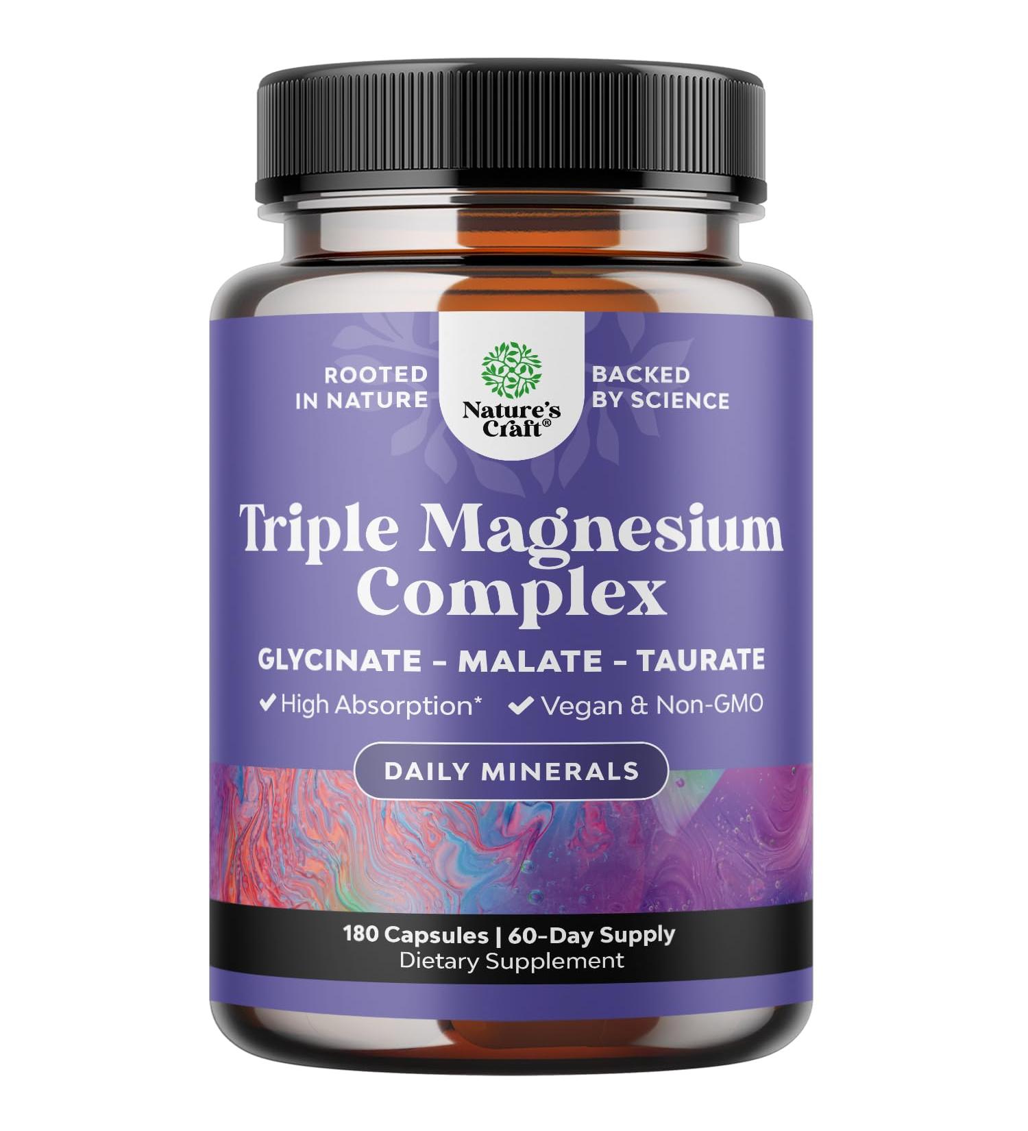 Triple Magnesium Complex Supplement - High Absorption Magnesium Glycinate Malate & Taurate Blend for Muscles Energy Support & Heart Health - Triple Mg Complex 400 mg Capsules - 180 Count 180 Count (Pack of 1) - Buy Online on GoSupps.com