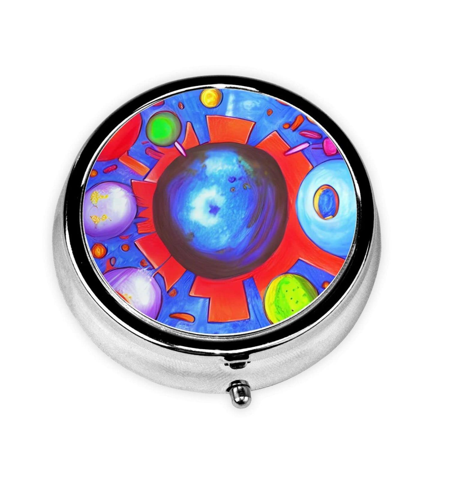 Cartoon Universe Round Pill Box - 3 Compartment Travel Organizer for Pills | Portable & Lightweight - Buy Online on GoSupps.com