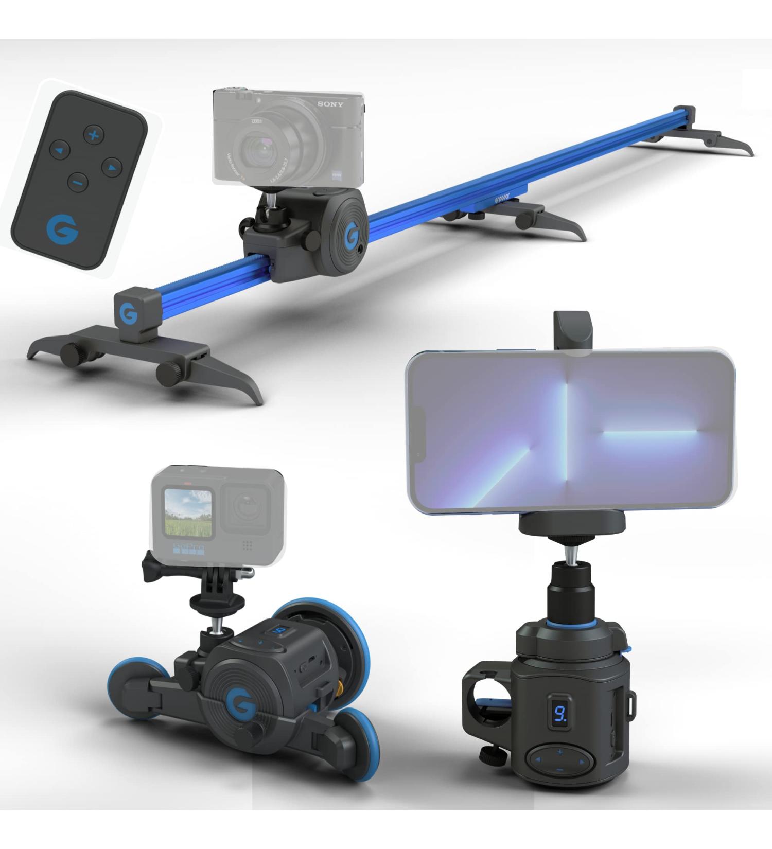 Grip Gear Directors Set: Motorized Camera Slider, Dolly, Panoramic Mount - DSLR, Mirrorless, Smartphone & Action Cam Compatible - Buy Online on GoSupps.com