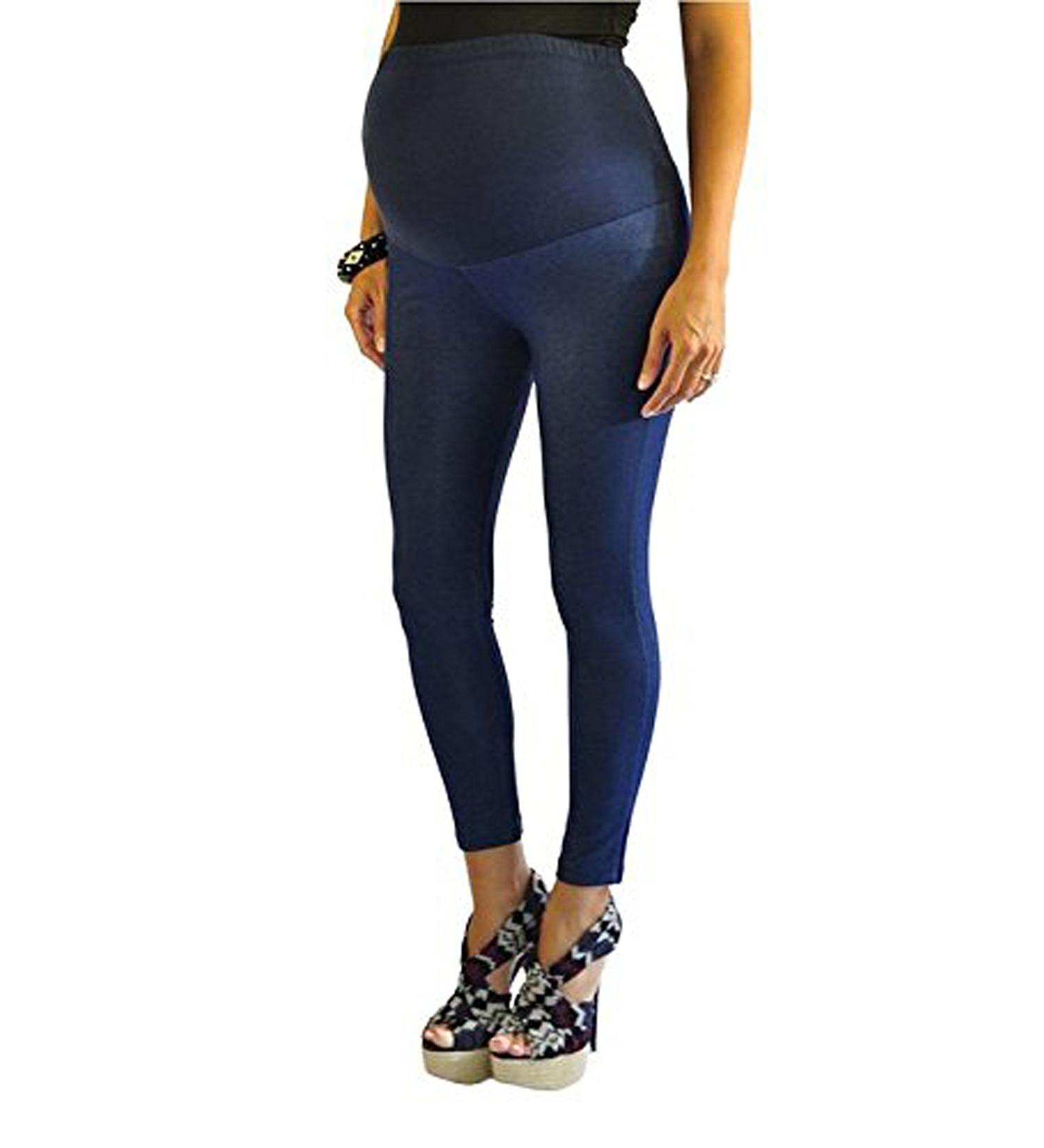 FuturaLondon Full Ankle Blue Length Cotton Over Bump Maternity Denim Look Leggings Jeggings * (14 Blue)