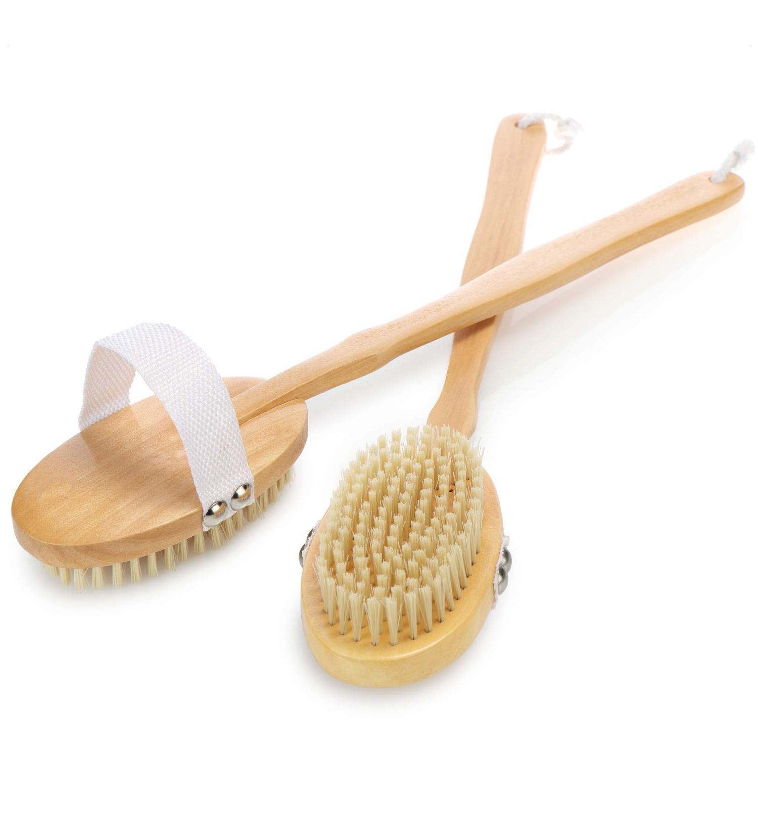 Com-Four 2x Bathing Brush Set - Long Removable Stem Wooden Back Brush for Showering & Swimming - Massage & Wellness - Brown (2 Pieces) - Buy Online on GoSupps.com