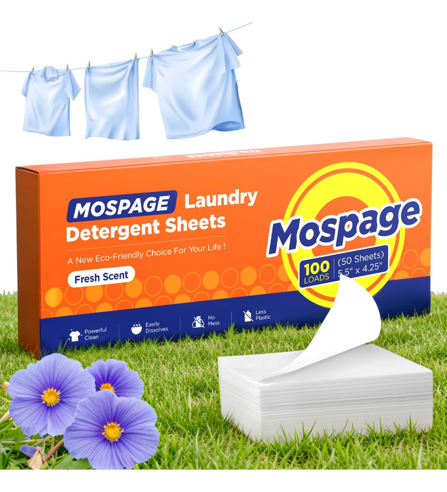 Tough on Stains Laundry Detergent Sheets - Eco-Friendly No Residue 100 Loads (50 Sheets) - Perfect for Travel & Home Fresh Linen Scent - Buy Online on GoSupps.com