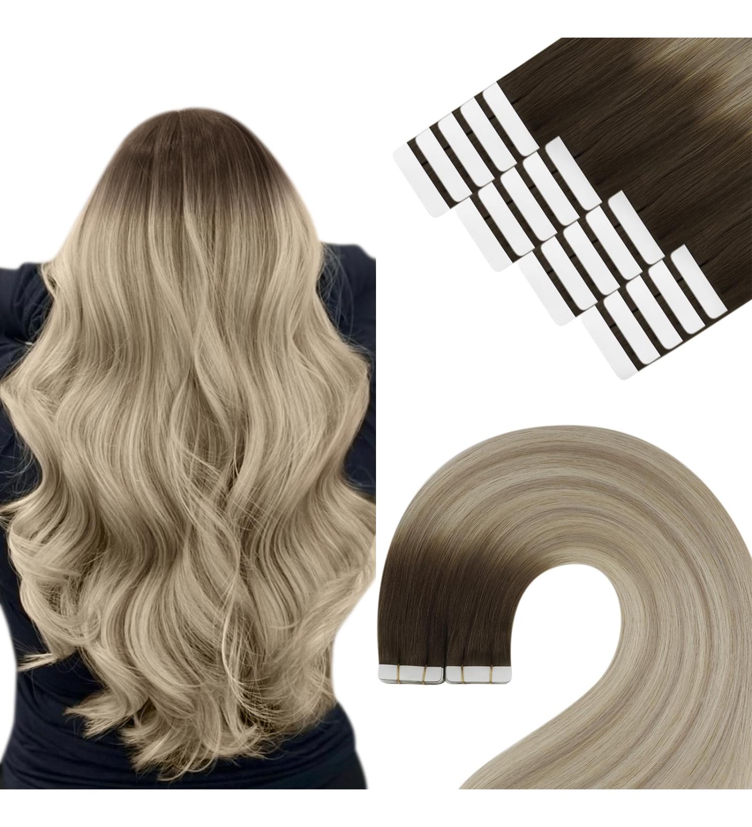 Youngsee Real Hair Tape-in Extensions - Balayage Tape Extensions 35cm Remy Hair 50g 20pcs - Invisible Adhesive #3/8/25 & #3/8/22 - Buy Online on GoSupps.com