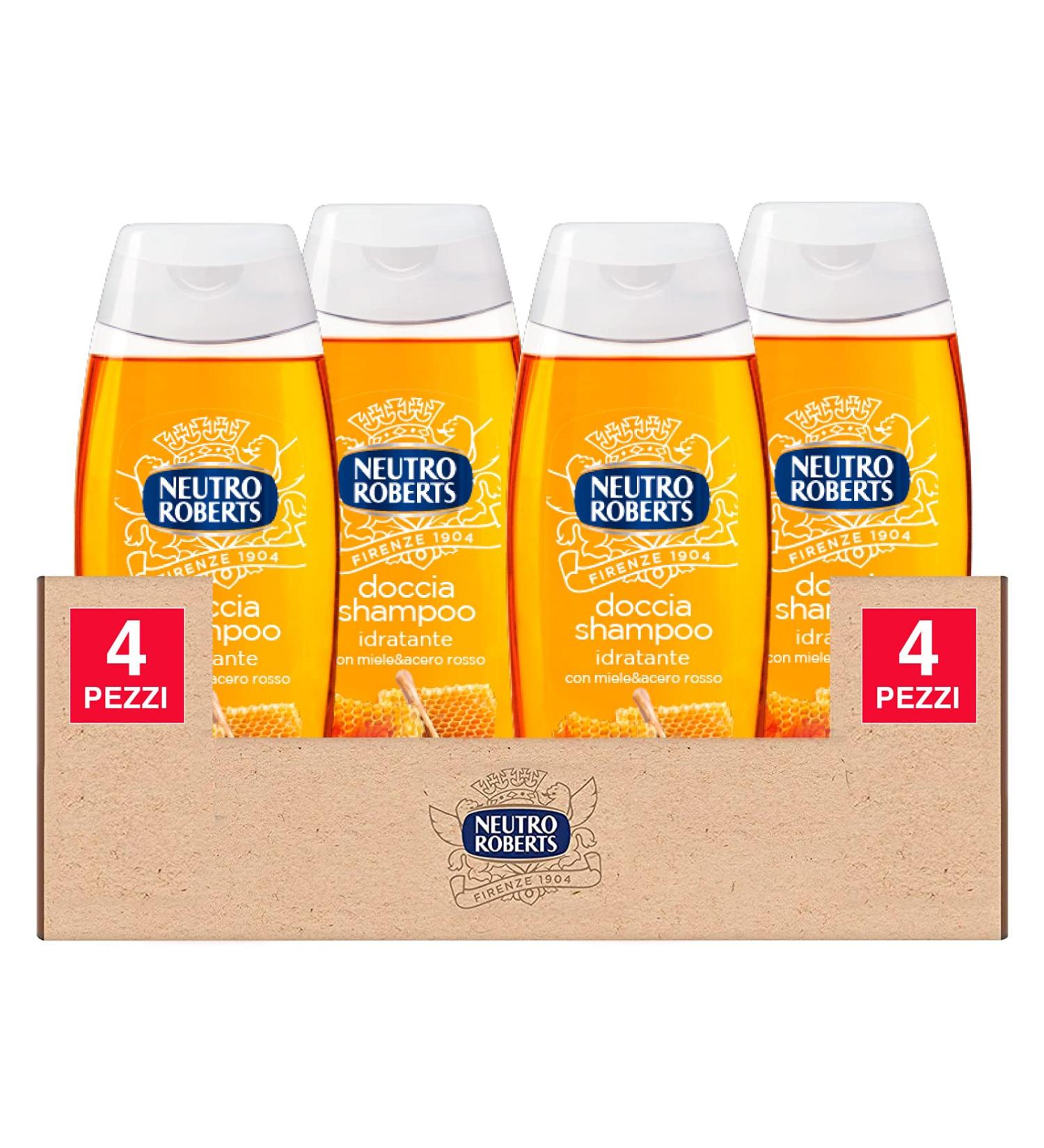 Neutro Roberts 4 x Roberts Neutral Hydrating Shower Bottles with Honey and Red Maple Paraben Free - 4 x 250ml Each