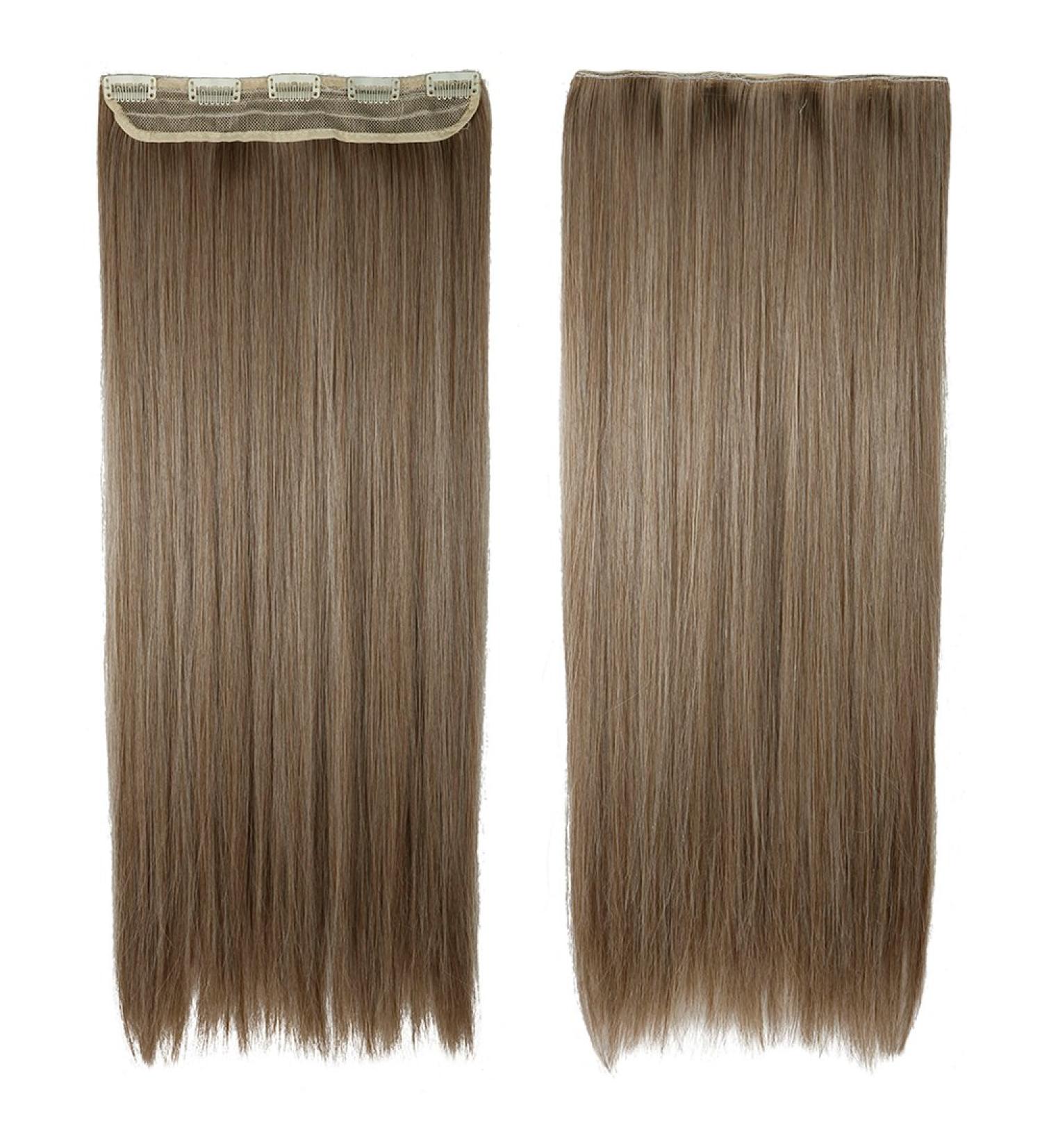 Synthetic Hair Extensions Clip in One Piece Straight Silky Hair Piece Ombre For Ladies - Ash Brown Mix Bleach Blonde(26" Inch/66CM 120g) - Buy Online on GoSupps.com