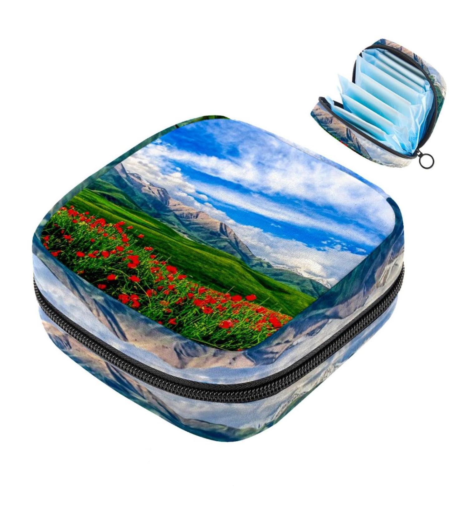 Buy Muooum Menstrual Polster Bag - Stylish Zipper Organizer for Tampons - Ideal for Women & Girls - Beautiful Mountain Green Valley Design - Buy Online on GoSupps.com