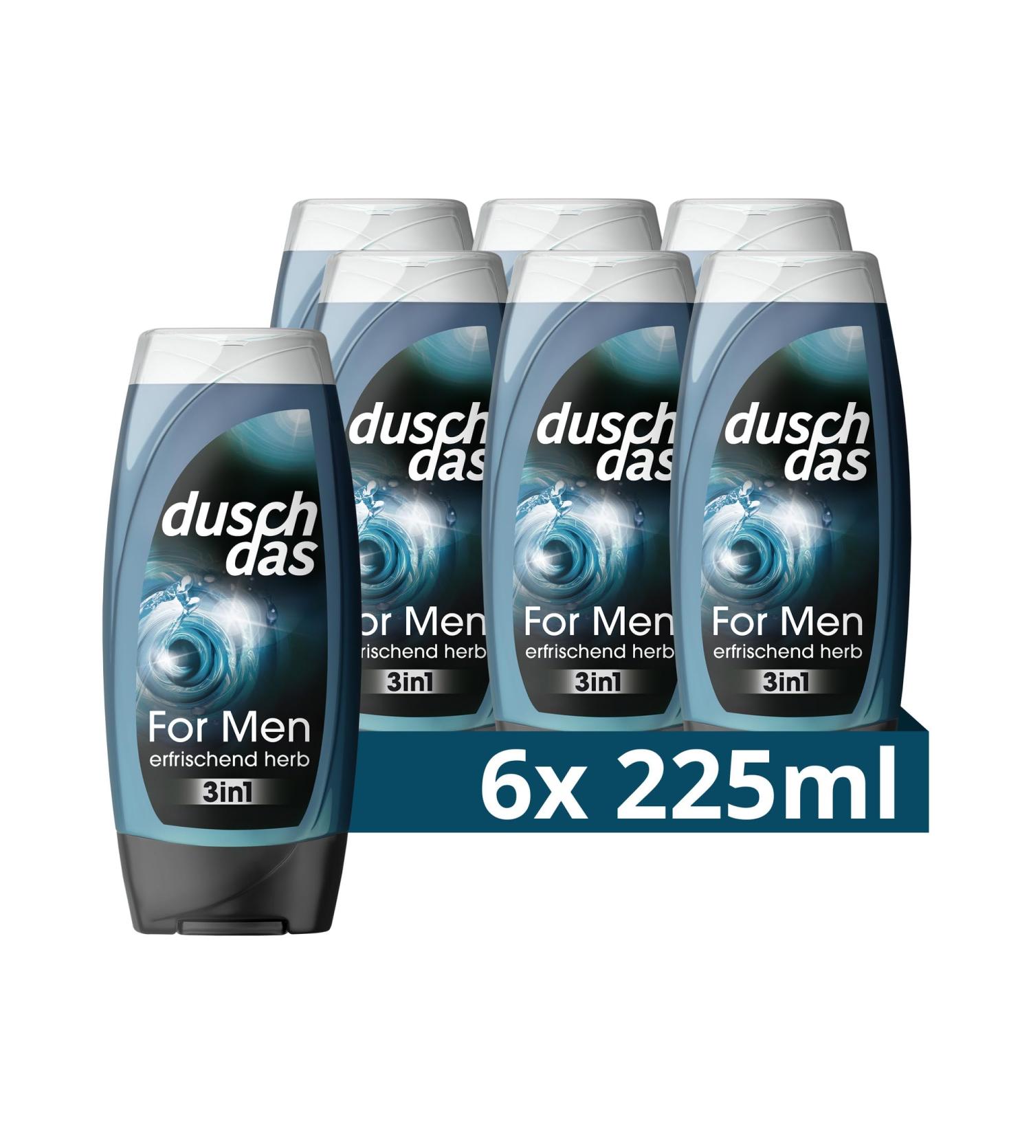 Duschdas 3-in-1 Shower Gel & Shampoo for Men - Fresh-Energy Fragrance | 6 x 225ml Pack | Refreshing Daily Shower Experience - Buy Online on GoSupps.com
