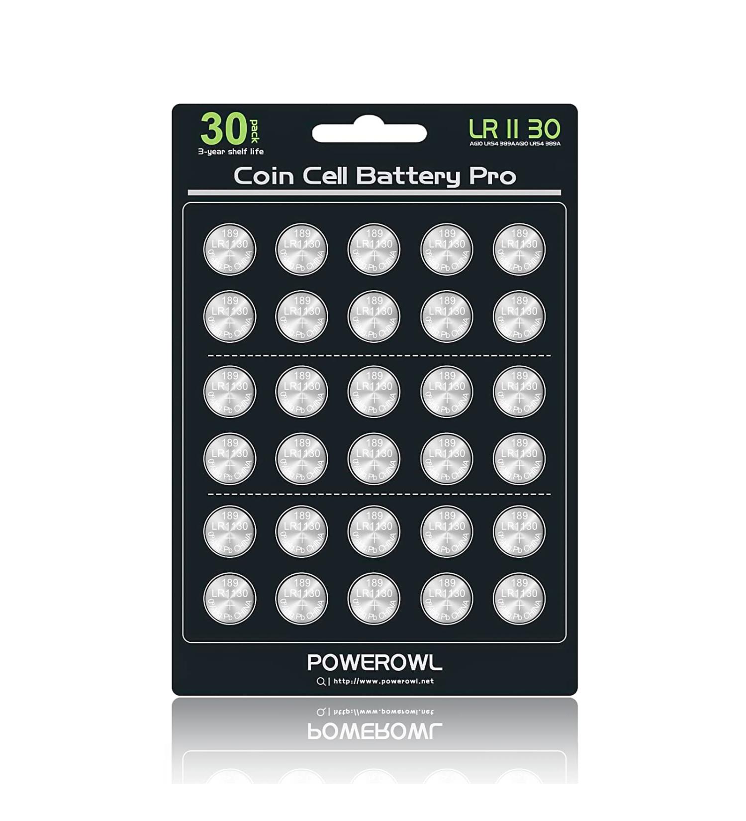 POWEROWL High Capacity LR1130 AG10 Batteries - 30 Pack Premium Alkaline Coin Cell 1.5V | SG10 389 189 - Buy Online on GoSupps.com
